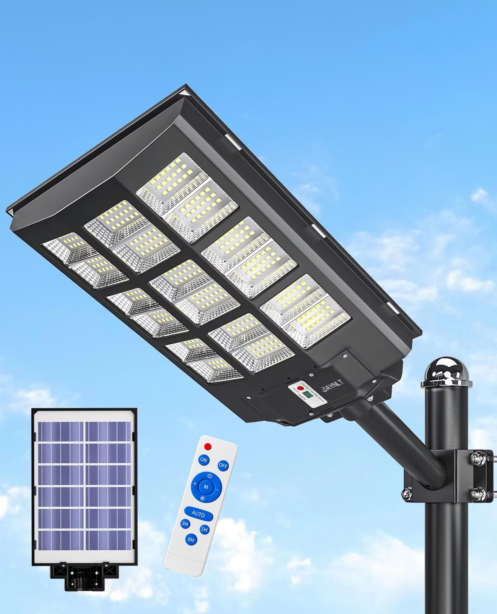 JAYNLT Y-3600W Solar Street Lights - 360000LM 6500K Outdoor Parking Lot Lights with Waterproof Dusk to Dawn Motion Sensor for Dr