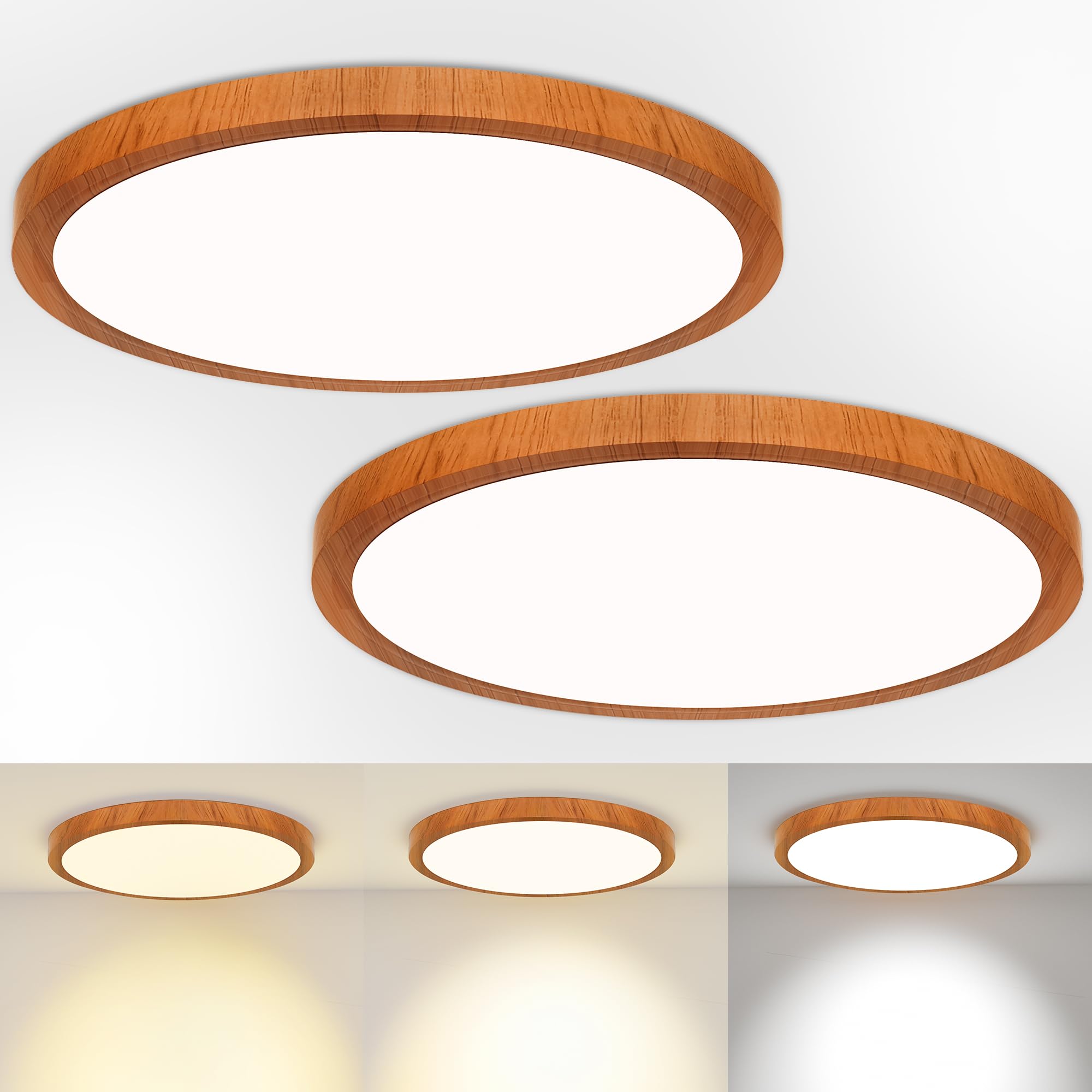 Light Fixtures Ceiling Mount: 12 Inch 24W Wood Grain 3Cct Led Ceiling Light 3000K-4000K-6000K Selectable Flat Round Lights For B
