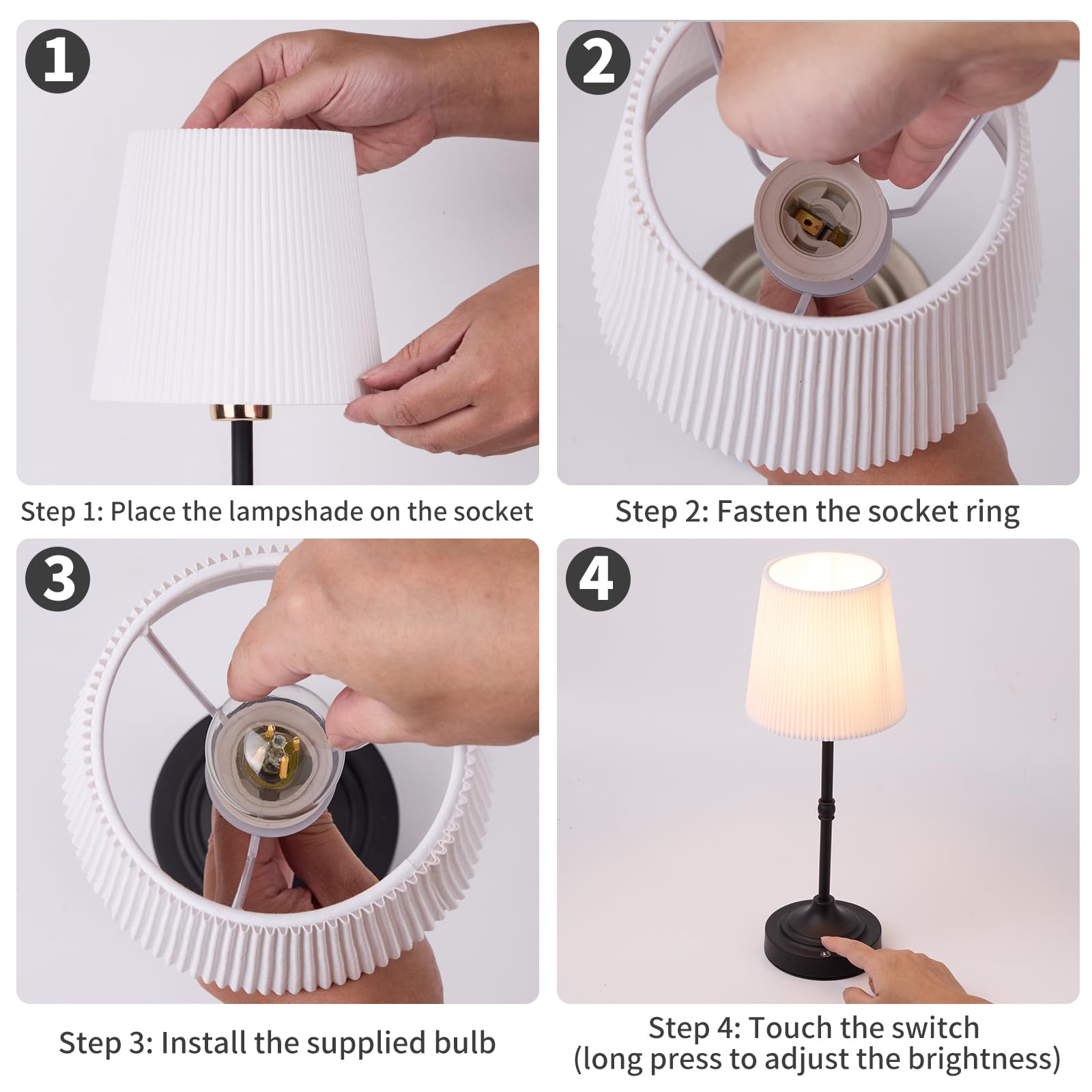 HAPYGI Portable Metal Cordless Table Lamp, Dimmable Touch, Rechargeable Battery, Black, Model TL-08A