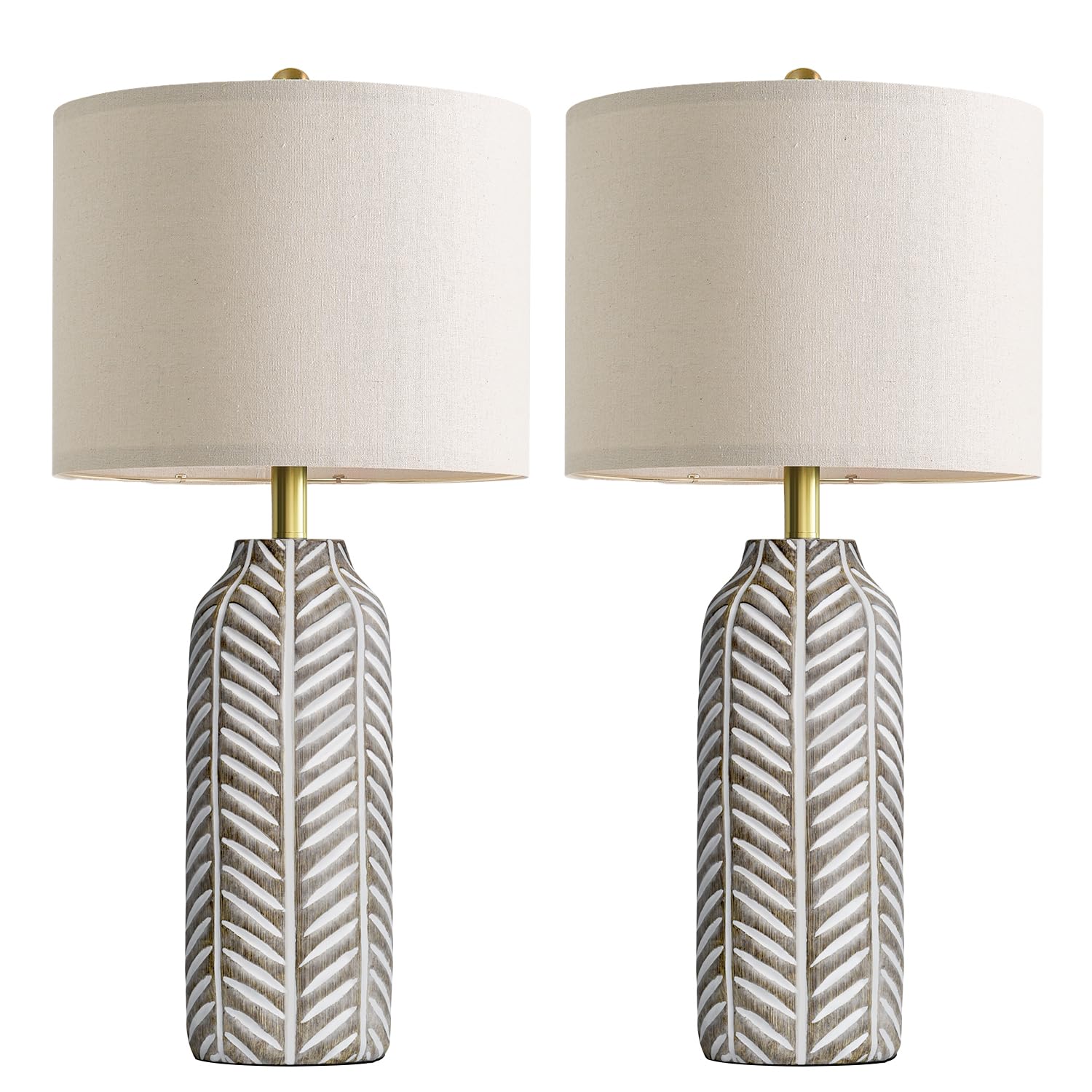 BOBOMOMO Retro Farmhouse Lamps Set of 2, 26in Vintage Leaf Design, Weathered Wood Color, Resin, Model AMZ-T1254BRW