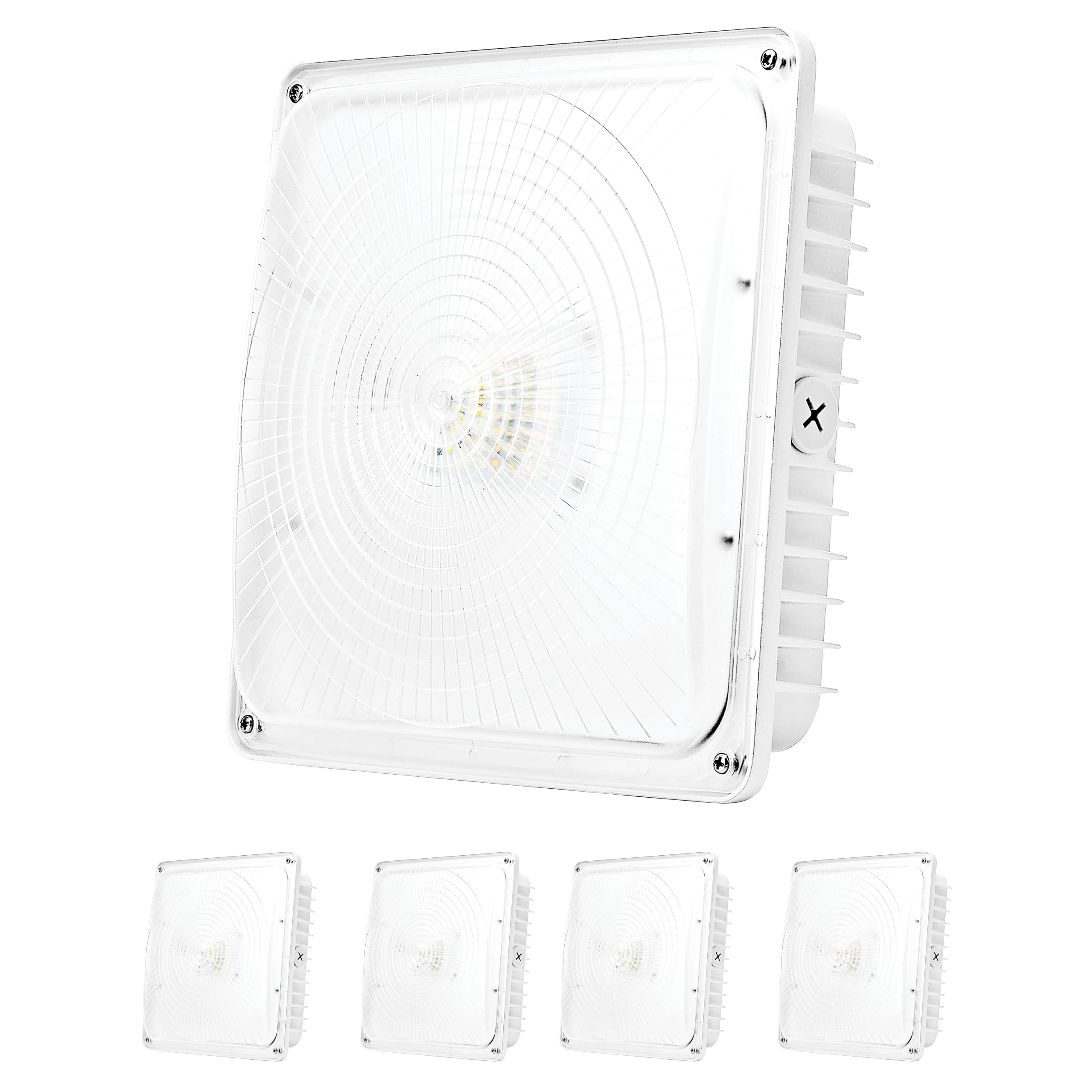 PARMIDA (4 Pack) LED Canopy Light, 45W, 0-10V Dimmable,110-277VAC, IP65 Waterproof, ETL-Listed, 5000K (Day Light), 9.6 x 9.6 Str