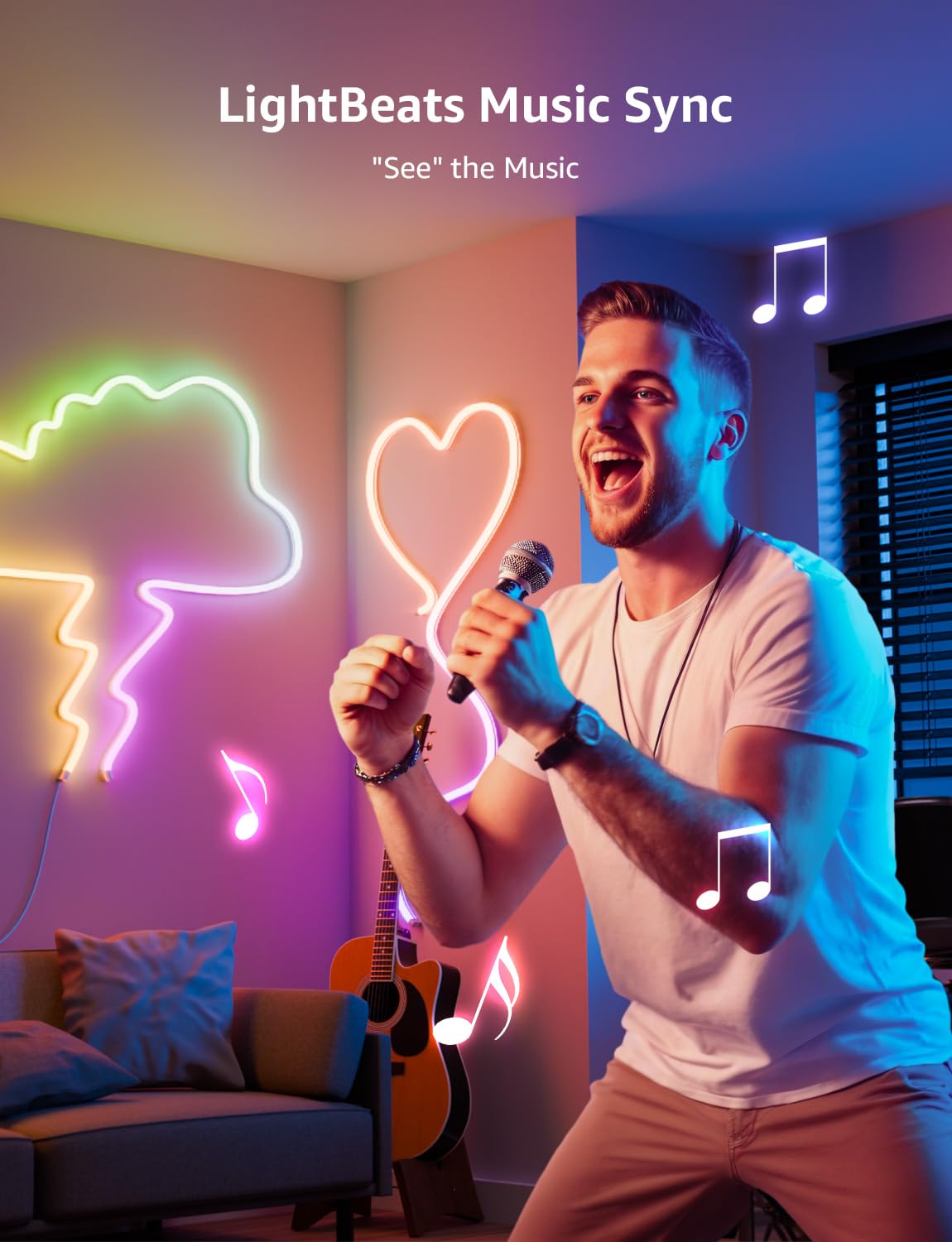Lepro N1 AI Smart RGB Rope Lights, 32.8ft Multicolor LED Strip, Voice Control, Music Sync, App Compatible