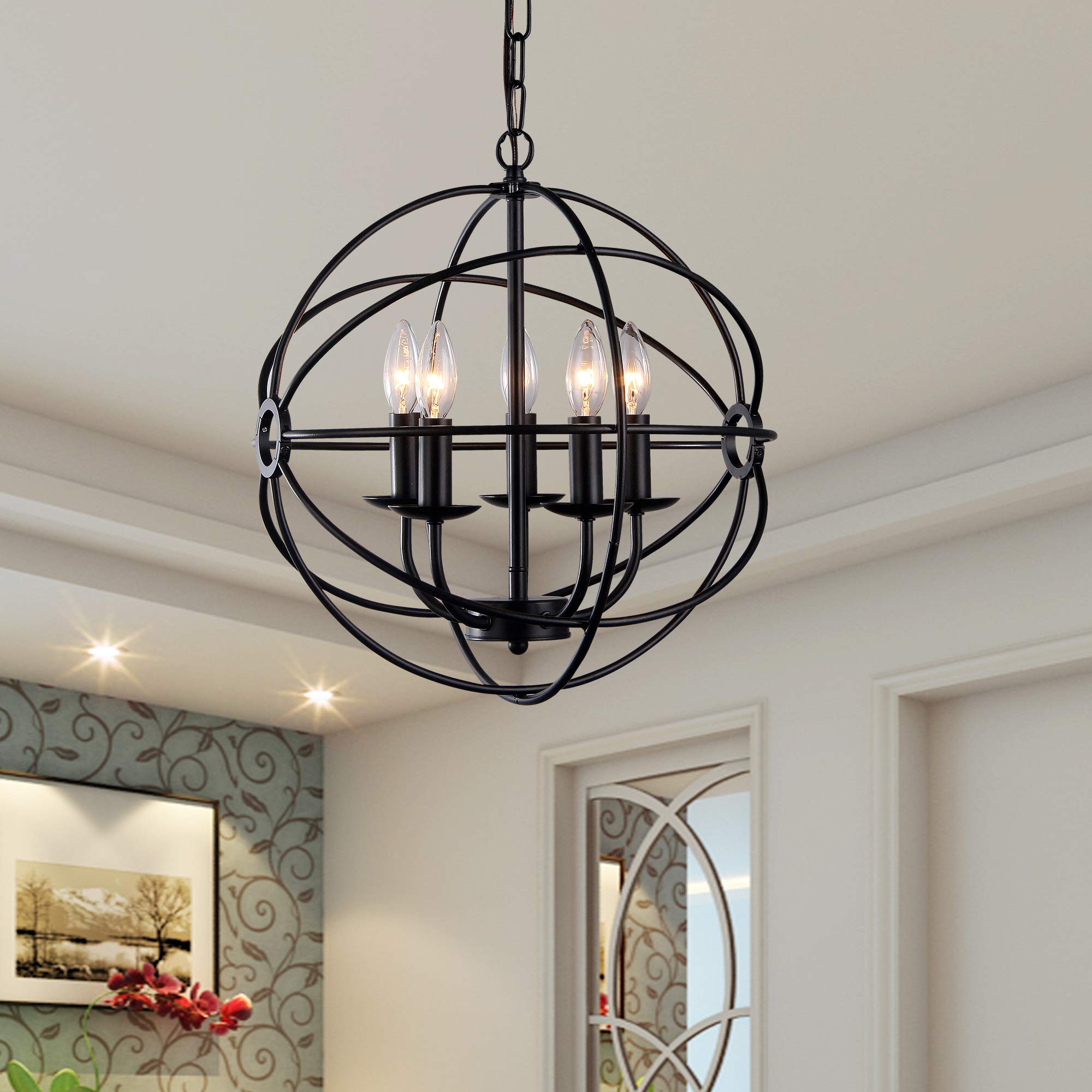 Whse Of Tiffany Rl8121Bl Meila 5-Light Spherical Chandelier, 16&quot; X 16&quot; X 30&quot;, Black