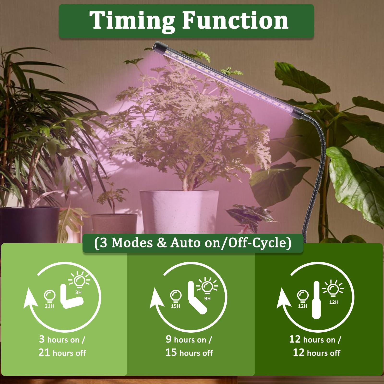 Otryad 20 LED Grow Lights for Indoor Plants, Full Spectrum with Timer, Clip-on Strips, 9 Dimmable Levels, 2 Packs, Red+Blue