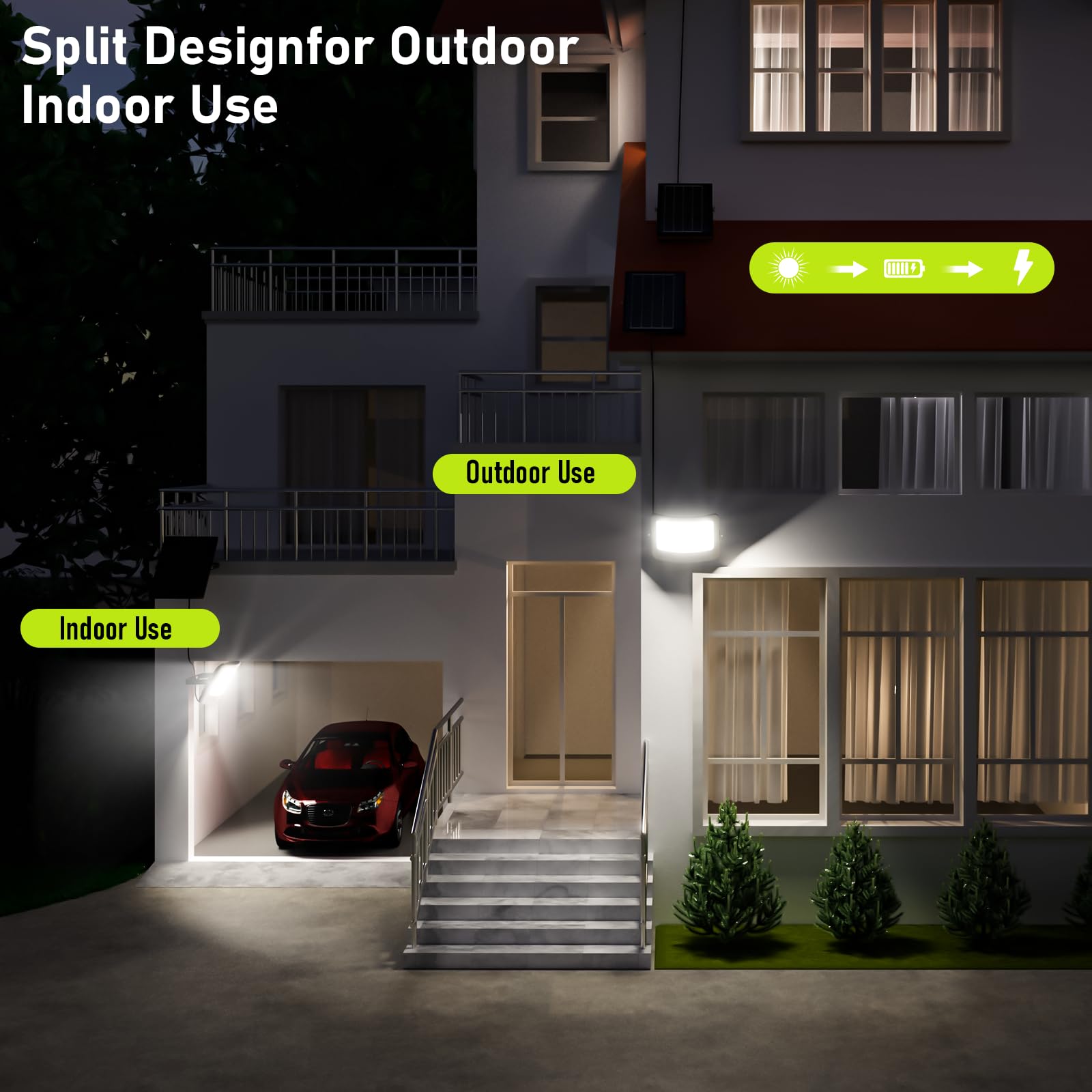 2000W Solar Flood Lights Outdoor   Solar Powered Outside Street Light Dusk To Dawn Waterproof Security Commercial Lighting With 16.4Ft Cables And Motion Sensor For Yard Garage Swimming Pool  Pathway