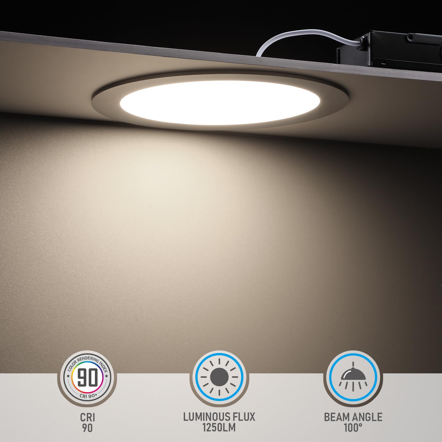TORCHSTAR E-Lite Series LED Recessed Lighting, 18W, 8 Inch, Dimmable, Cool White 4000K, Satin Nickel, Pack of 6, Model
