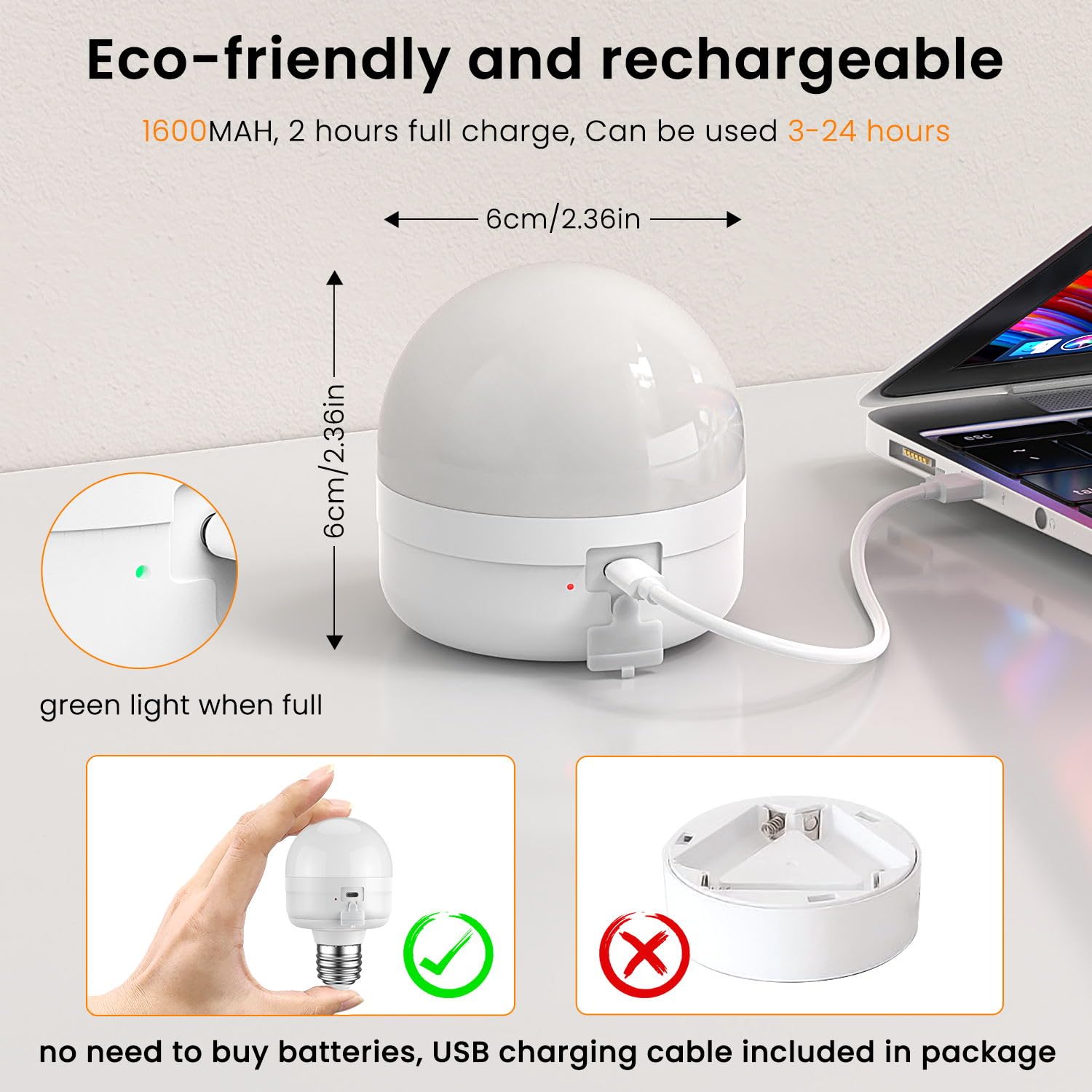 Scopow Rechargeable Light Bulbs With Remote Control Timer And 3 Color Temperature 600Lm Magnetically Battery Operated Light Bulbs Dimmer For Non-Hardwired Detachable (8W+E26+3Colors+4Pc)