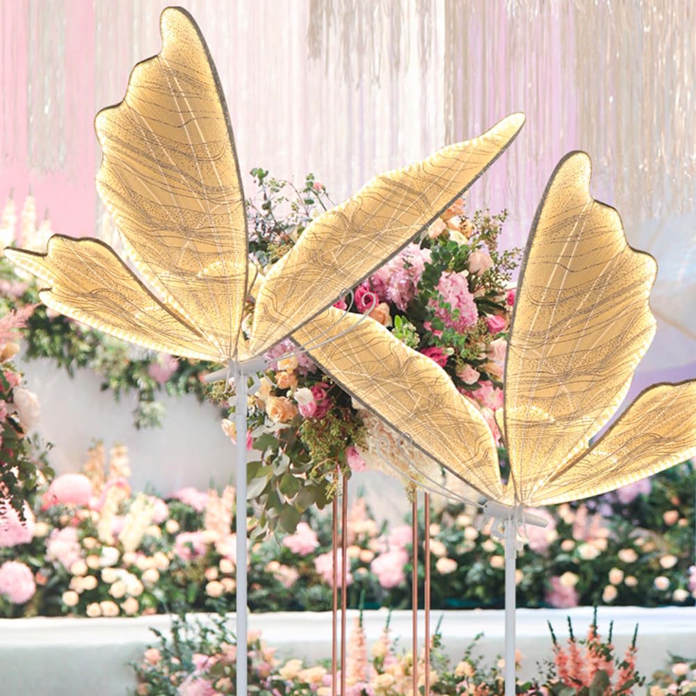 DYRABREST 2-Pack Butterfly Wedding Aisle Lights Romantic Butterfly LED Decoration Lights  Adjustable Height 57.5-70.1in LED Decor with Dual Mounting for Indoor Weddings (Gold  Warm Light)