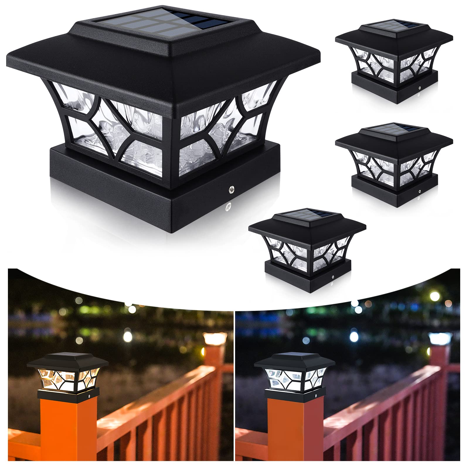 VOLISUN Solar Post Cap Lights, 4-Pack, Black, Waterproof, Suitable for 4x4 Vinyl/Wood Posts, Model 21153ZM