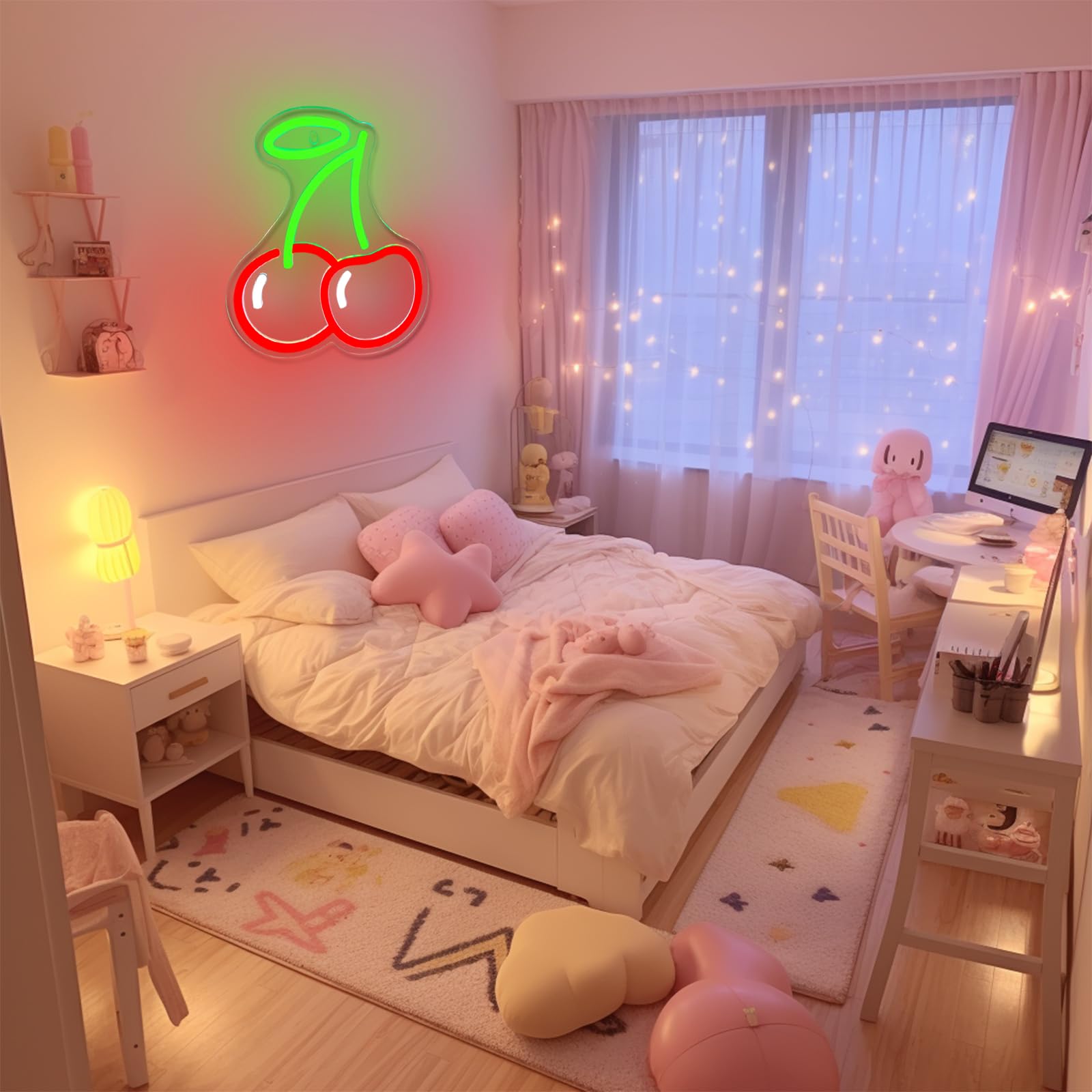 AYwYyjCh Cherry Neon Sign - LED Wall Decor, 15.7" x 13", Red, Dimmable Aesthetic Light for Bedroom, Birthday Gift, Model YFNHD002