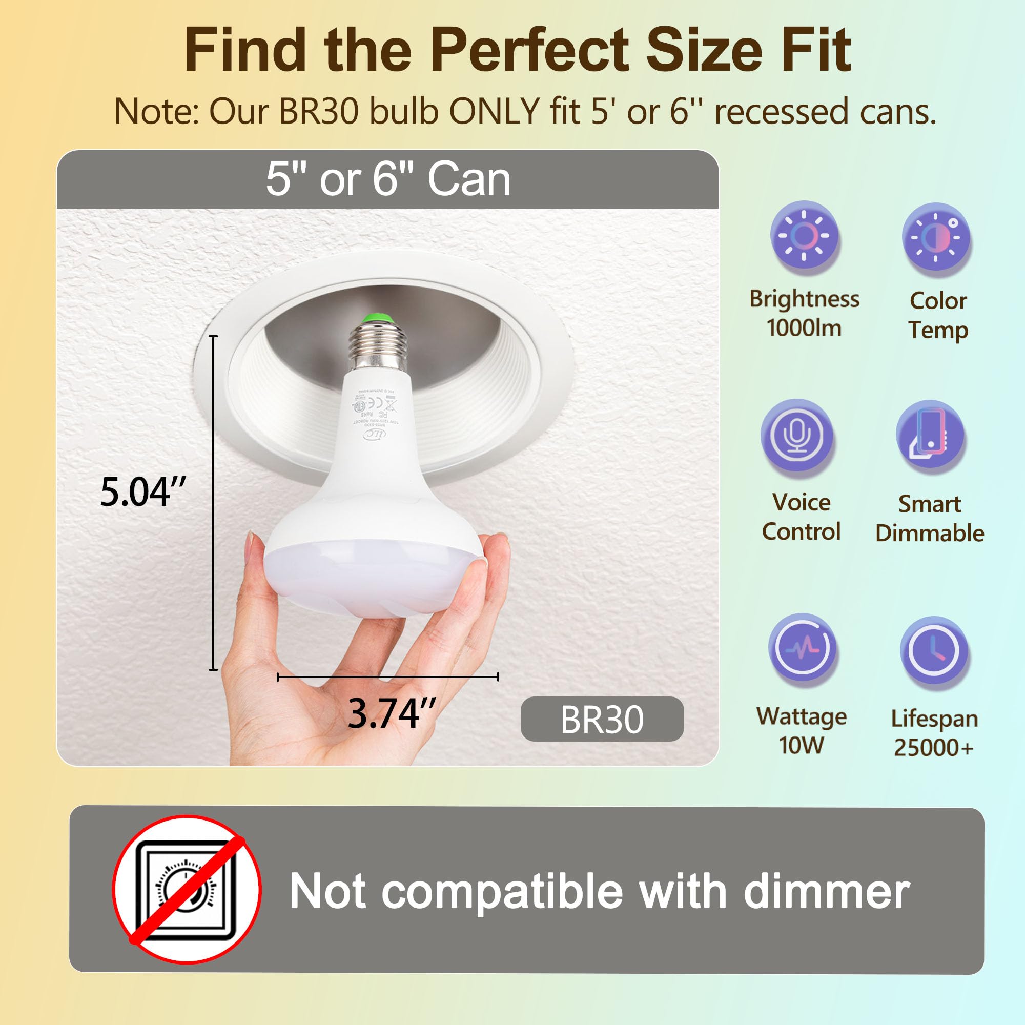 ILC BR30 Smart LED Bulbs, 6 Pack Tunable White, Compatible with Alexa, 70W Equivalent, Indoor Lighting