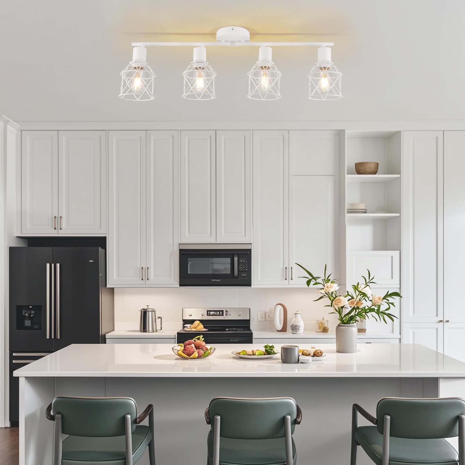 Wilon Track Lighting Fixtures, Flush Mount Ceiling Spot Lights Modern Dining Room 4 Light Fixture 4 Way Track Light White Kitche