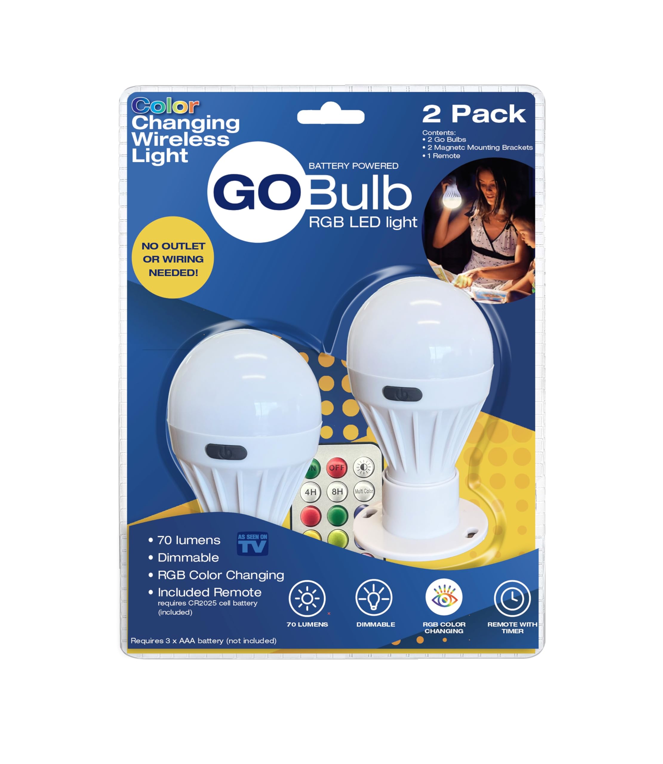 Spark Innovators Go Bulb - Wireless Color Changing Led Light Bulbs With Remote Control, Battery Powered, Dimmable, Cordless, E26