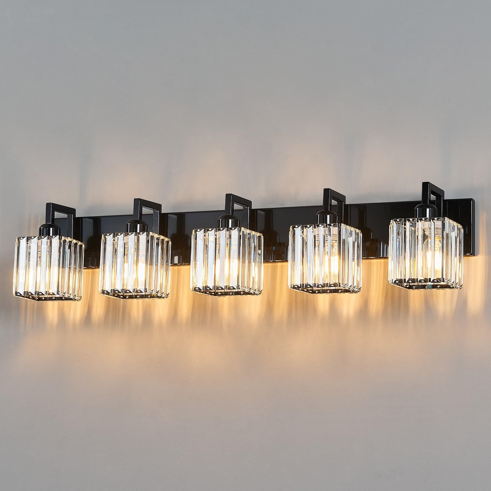 FDPBY Modern Bathroom Vanity Light 5-Light Crystal Wall Light Plating Black Model 003