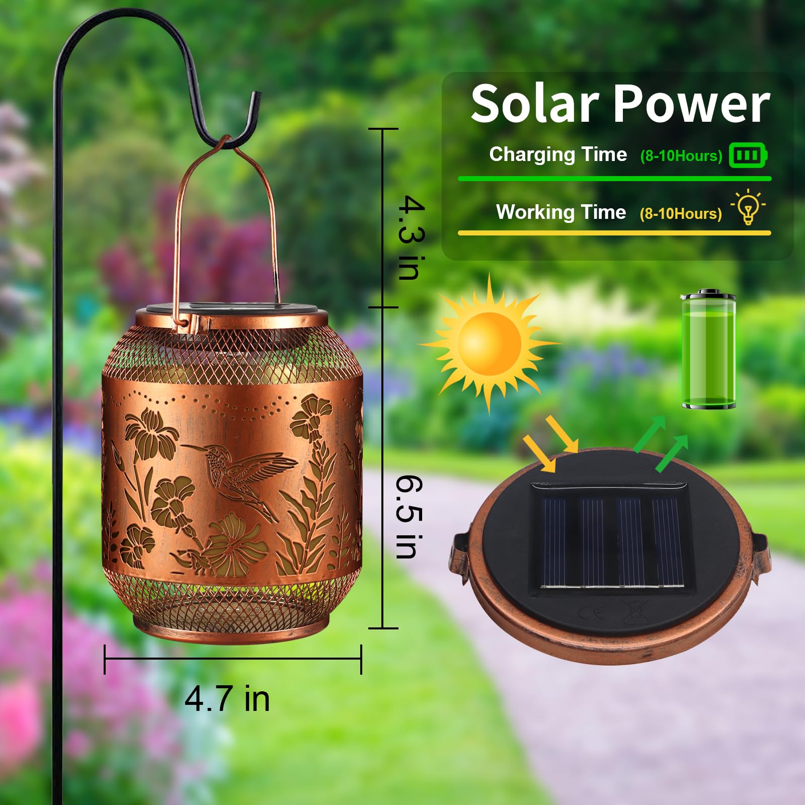 2 Pack Solar Lanterns Outdoor, Birthdays Gifts For Women Mom Grandma, Metal Waterproof Hanging Hollow Out Garden Decorative Sola