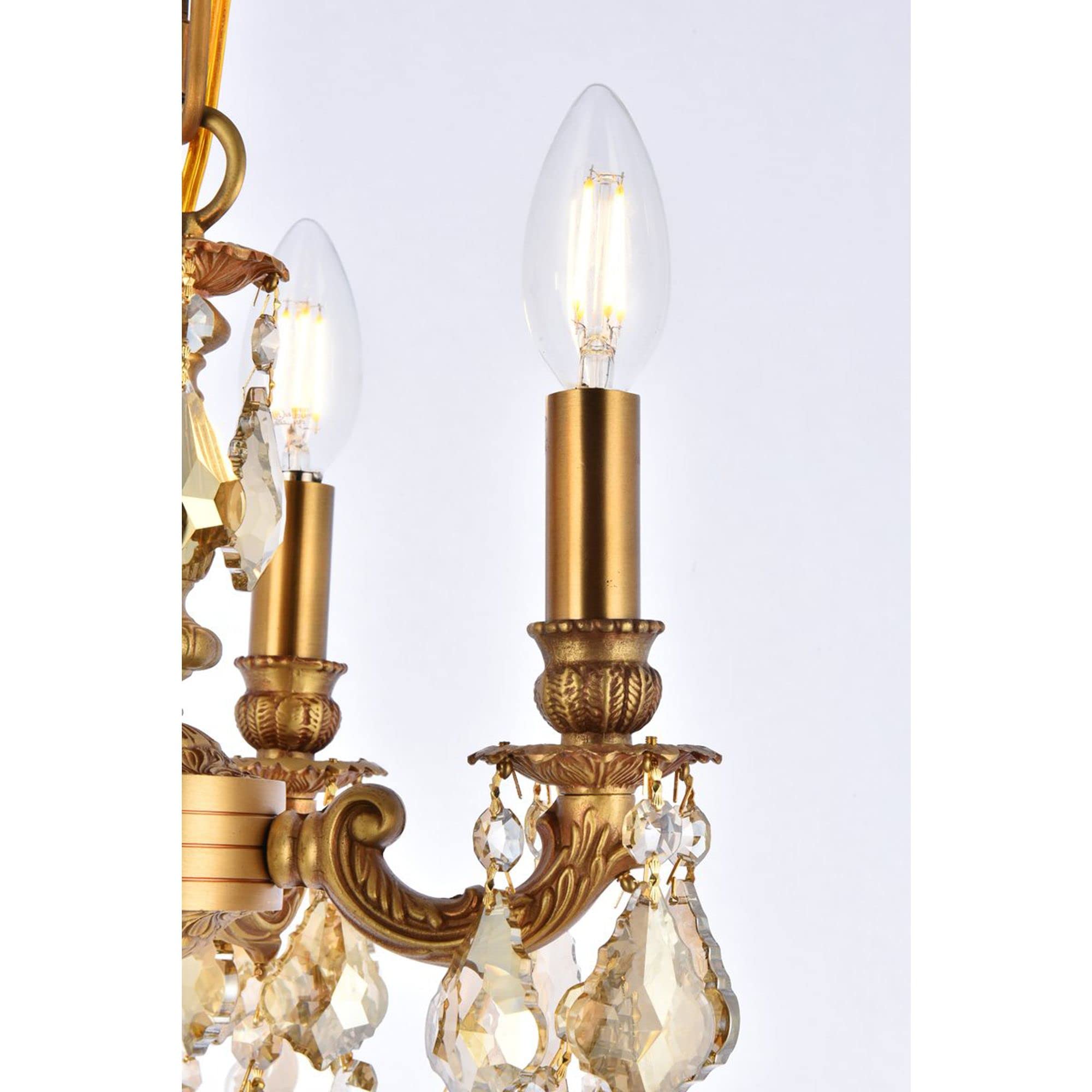 Elegant Lighting 9104D10FG-GT/RC 4-Light Crystal Chandelier, 10inW x 10inH, French Gold Finish with Smoky Golden Teak Crystals