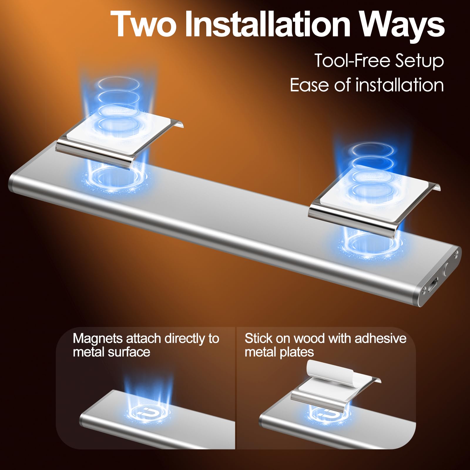 Quntis LED Under Cabinet Lighting, 12" Wireless Motion Sensor Light, Dimmable, Light Gray, Battery Operated, Model LI-HL-0033-SR-SWE, 2