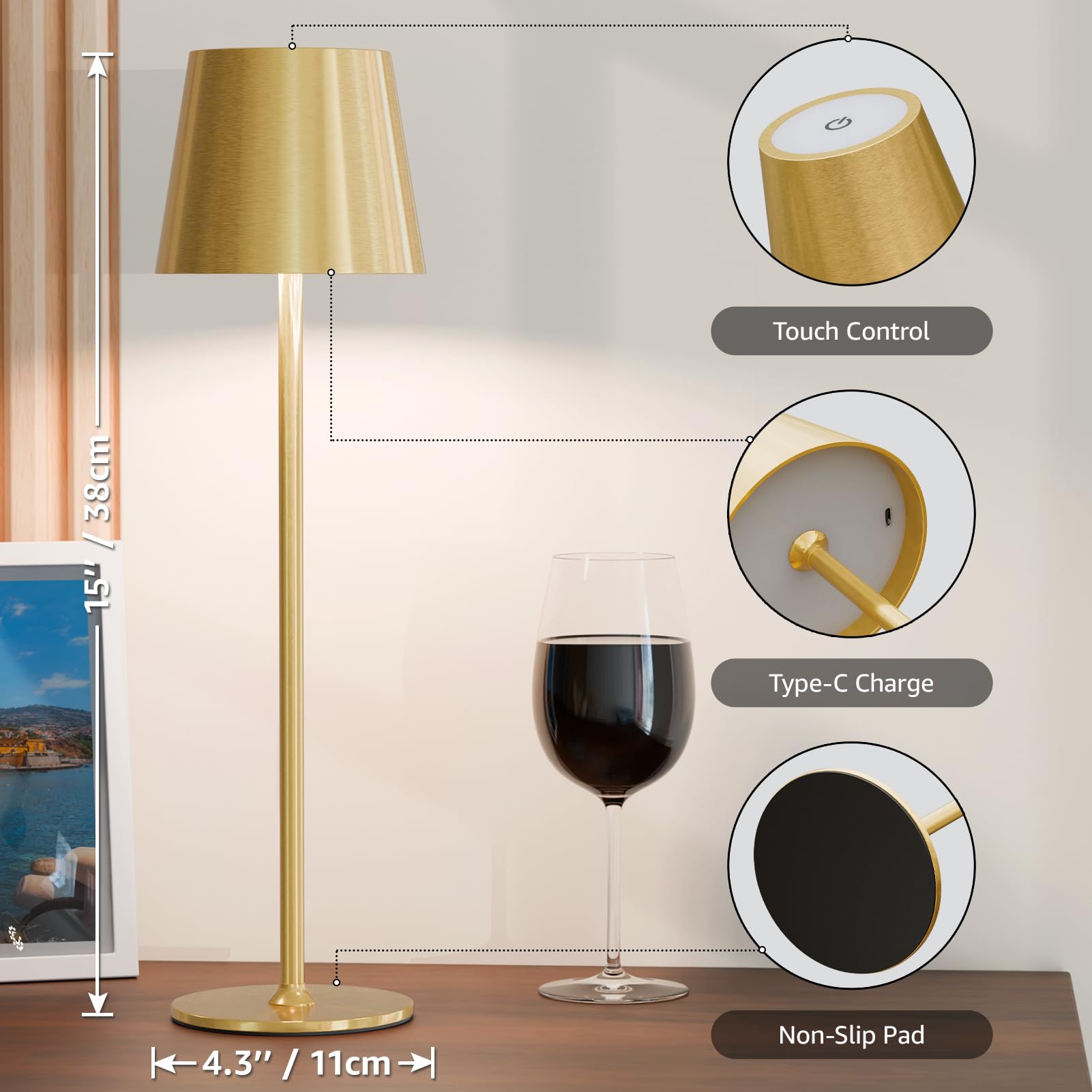 Uuffoo 2 Pack Rechargeable Table Lamp Battery Operated Cordless Table Lamps With 3 Colors Stepless Dimming, Desk Night Light For