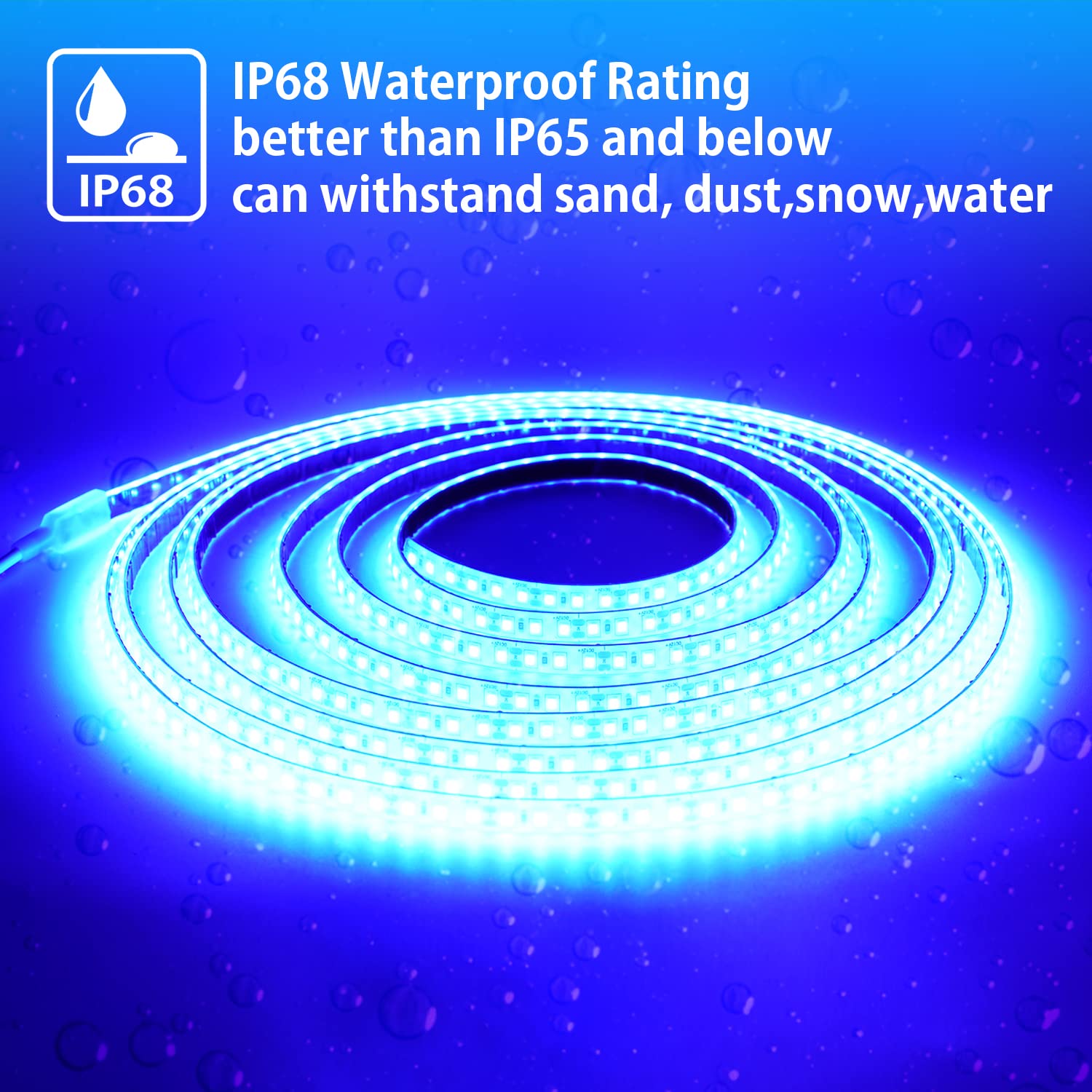 YM E-Bright Blue LED Light Strip, Waterproof IP68, 5M/16.4Ft, 600 LEDs, Flexible Neon Lights with 5A Power Adapter