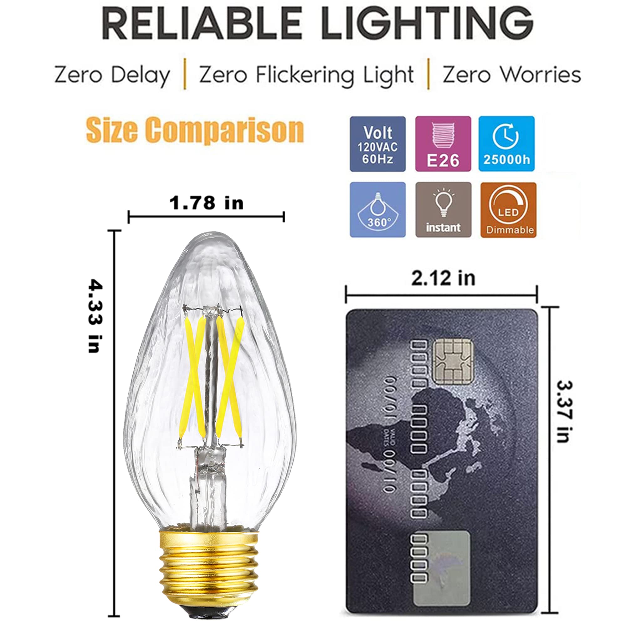 Leools E26 Edison Bulb 6W Equivalent E26 Led Bulb 60 Watt Dimmable 4000K E26 Light Bulb Ac120V Neutral White 600Lm Flame Wrinkle