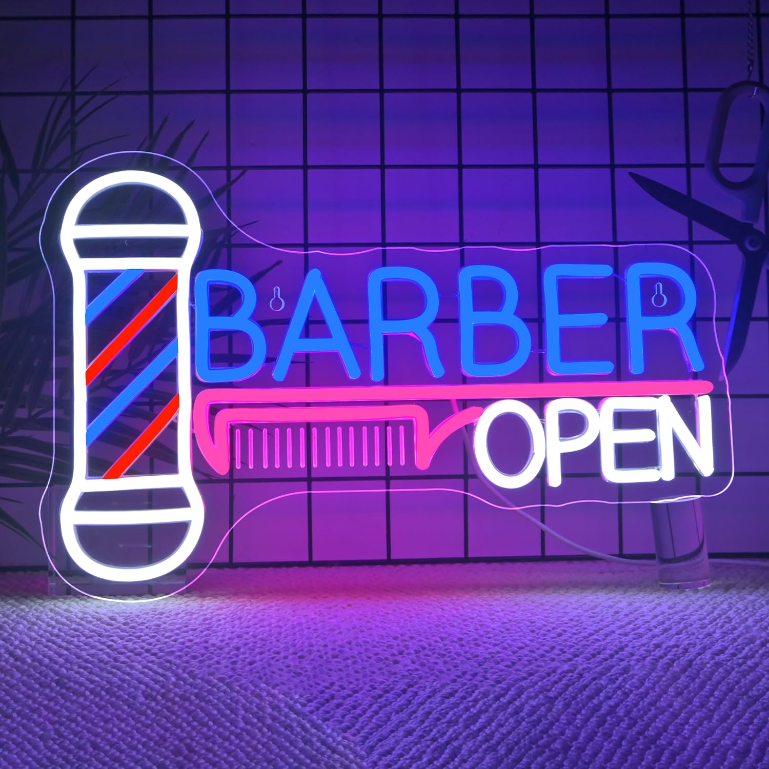 Ineonlife Barber Open Neon Sign Accessories Light Up For Wall Decor Modern Led Sign For Barbershop Small Acrylic Art Decor For H