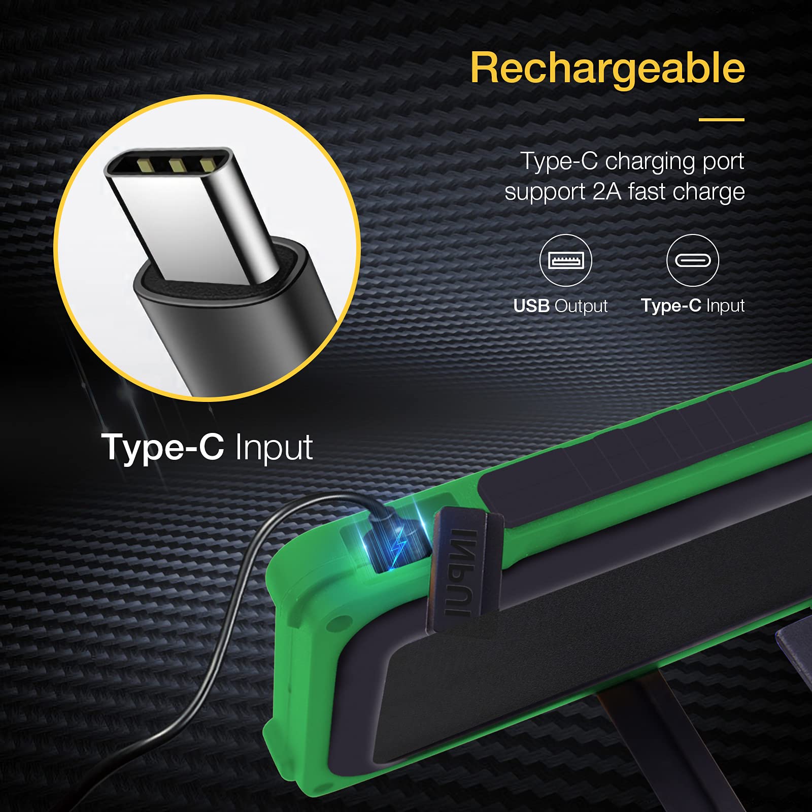 WARSUN Led Rechargeable Portable Magnetic Waterproof Solar Flood Light for Outdoor Camping Hiking Emergency Car Repairing (USB C