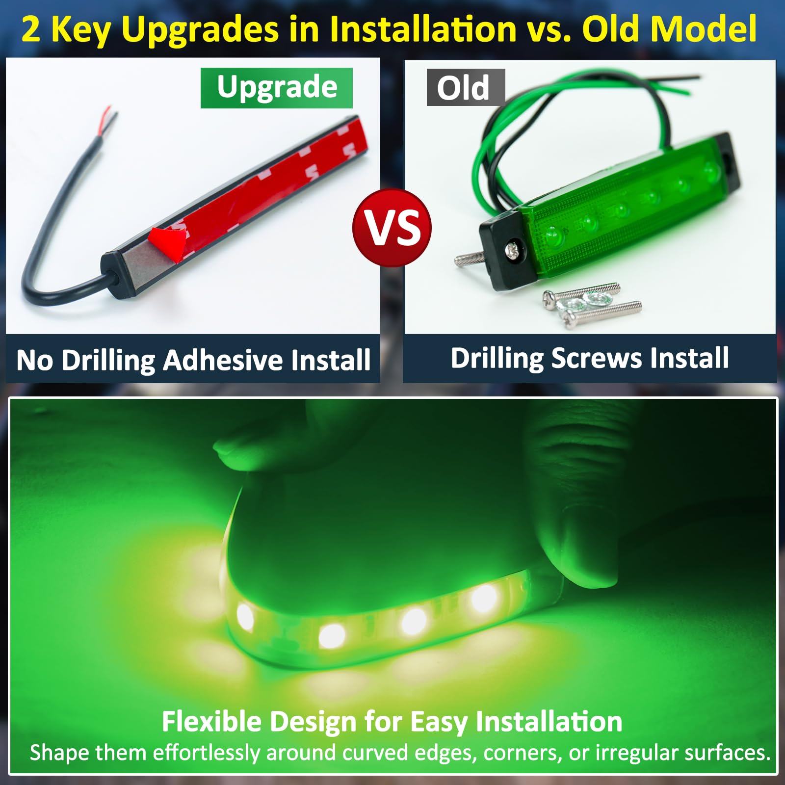 Botepon Marine LED Boat Interior Lights, IP67 Waterproof, No Drill, Green, Model BP-6led-strip light-10 for Deck/Cockpit Lighting