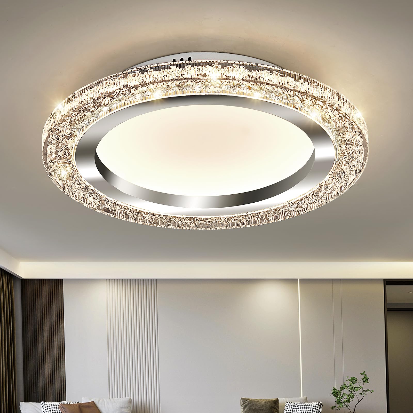 UOFUS 28W LED Flush Mount Ceiling Light Chrome 12inch Modern Round Ceiling Light Fixture 3000K-6000K Super Bright Circle Ceiling