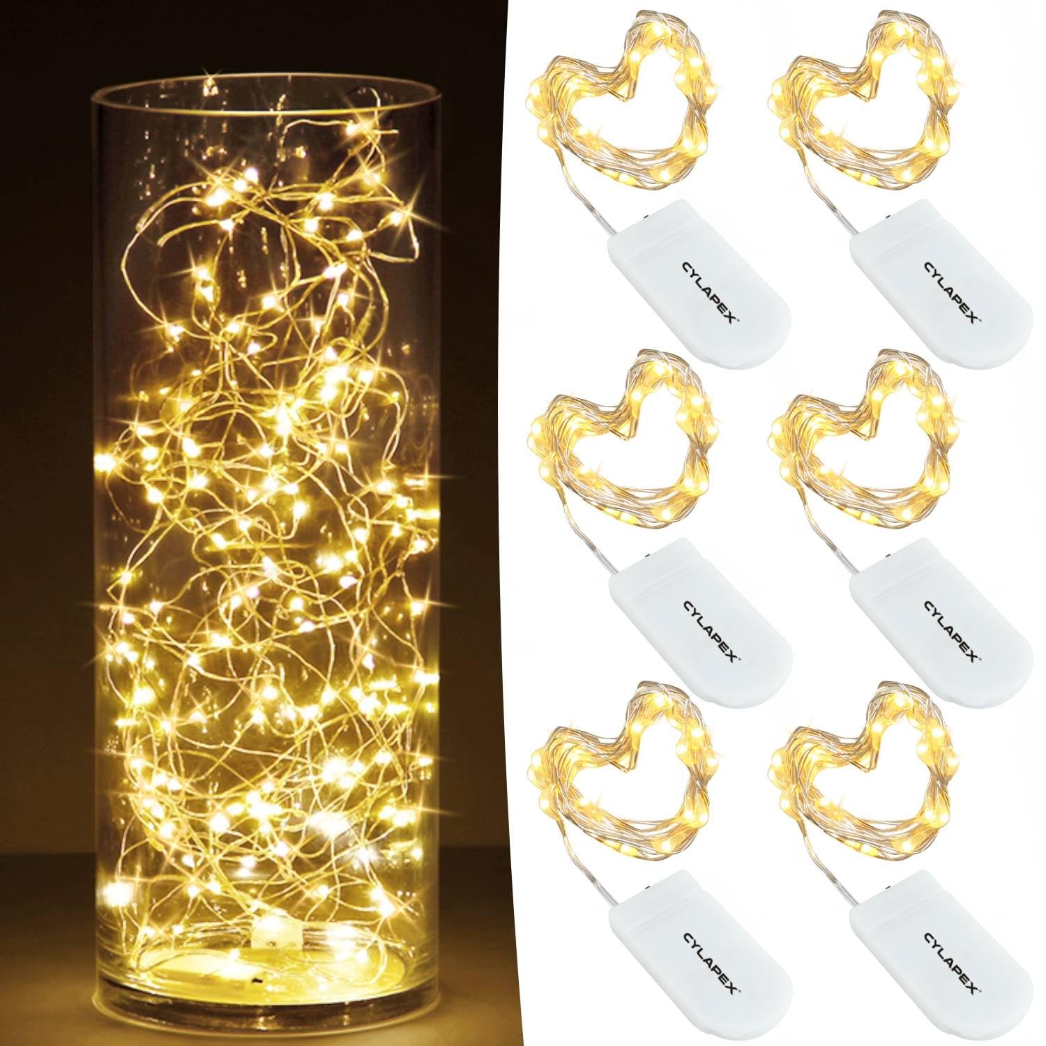 Cylapex 6 Pack Warm White Fairy Lights String Battery Operated Fairy Lights Firefly Lights Led Starry String Lights 3.3Ft 20 Leds Silvery Copper Wire For Christmas Diy Decoration Costume Wedding Party