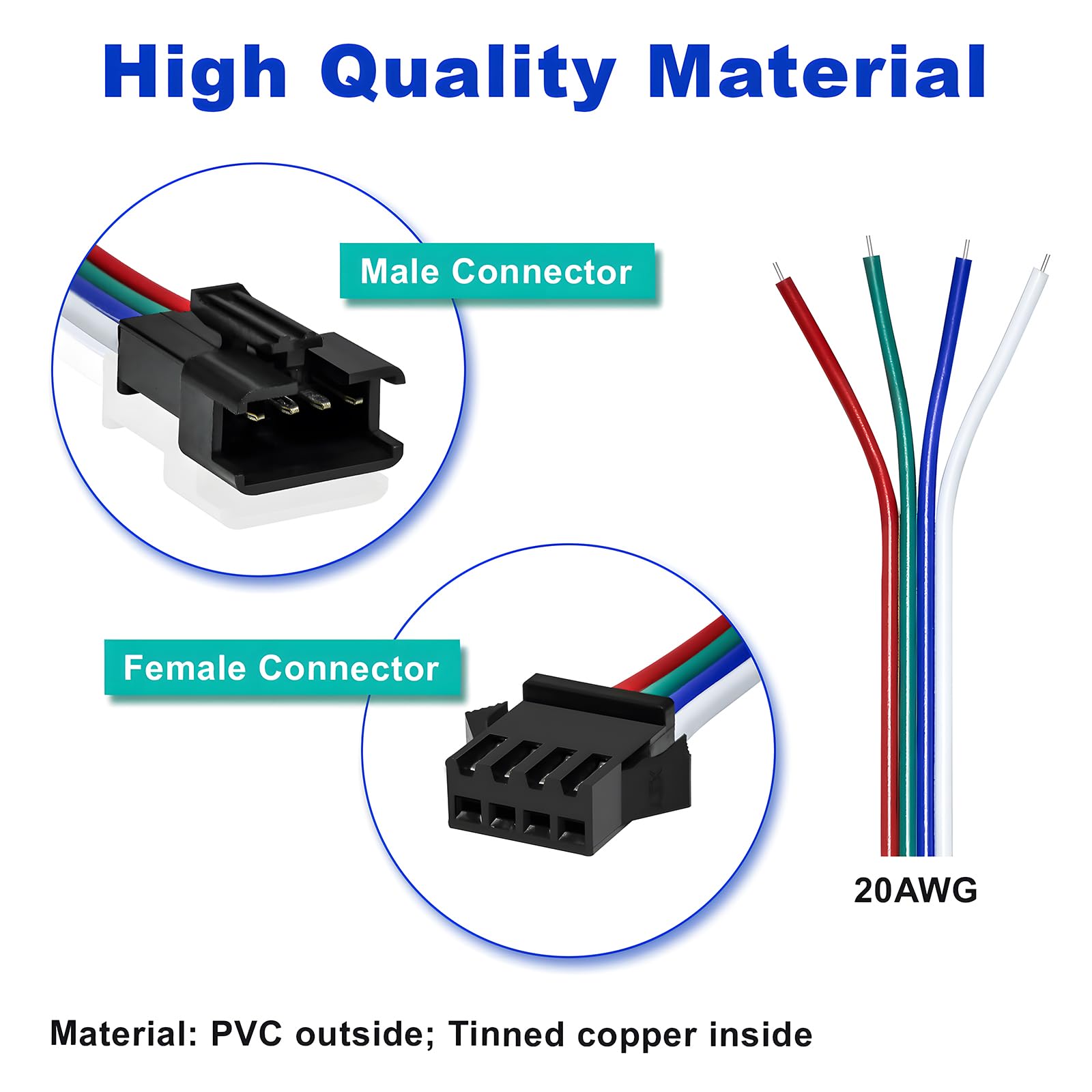 Visdoll 30 Pairs Jst Sm 4 Pin Connectors Female/Male 20Awg Wire 15Cm Cable Led Strip Connector For Led Strip Rgb 5050 3528 Ws2801 Apa02 Ws2813 Ws2815 Ws2801