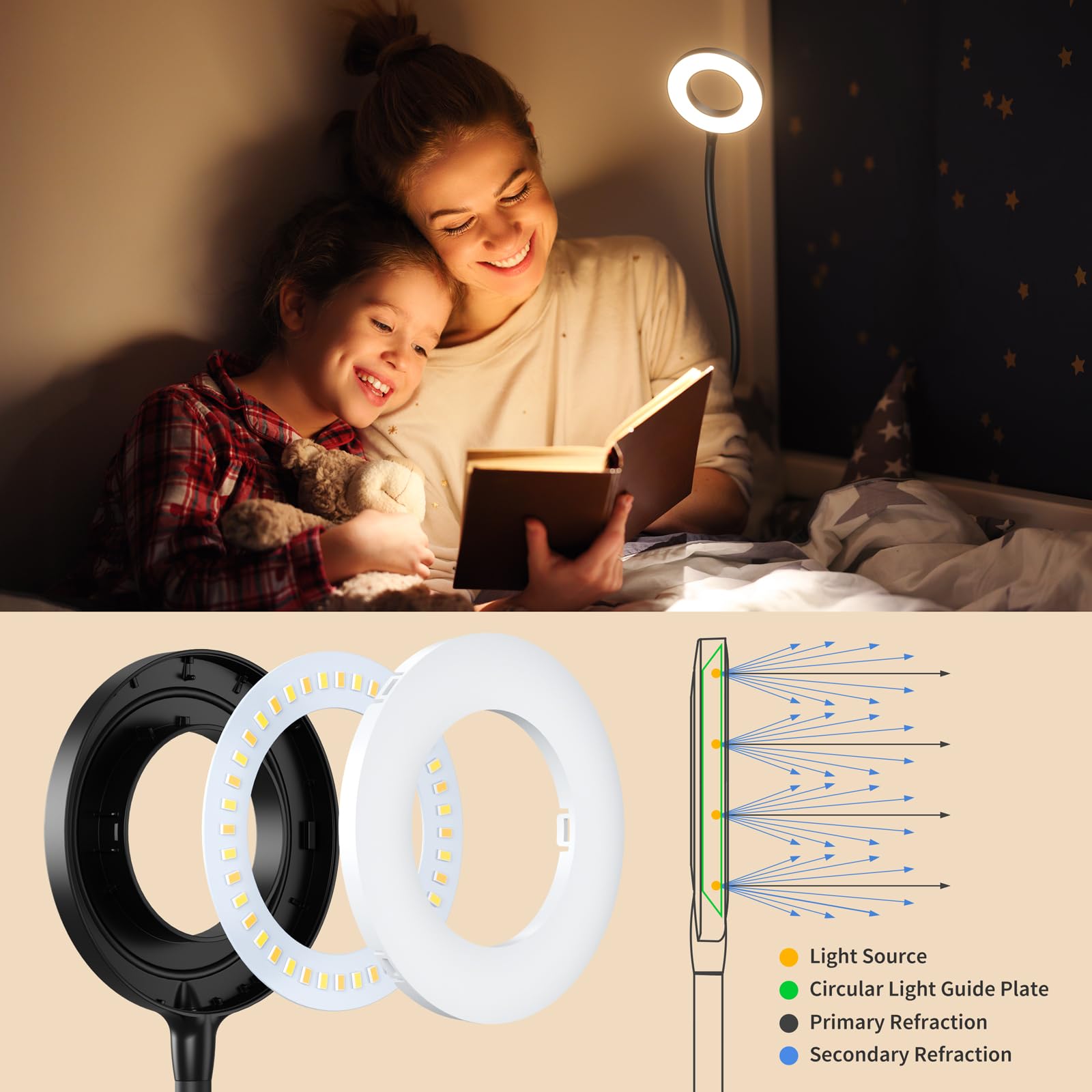 Kaulsoue Wall Mounted LED Lamp - 360° Adjustable Gooseneck, Eye Care, Black, Model KX10, Perfect for Reading & Workbench Use