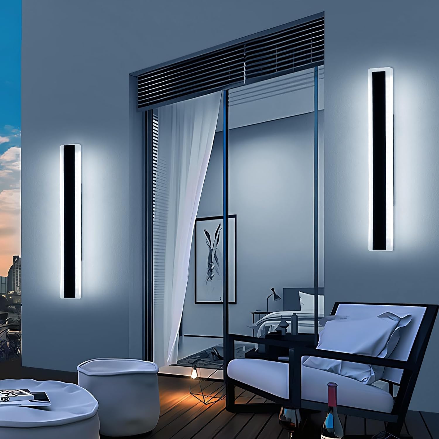 Daoseolo Modern Outdoor Wall Sconce, 23.6inch, Dimmable LED Light with Remote, IP65 Waterproof, Black Aluminium