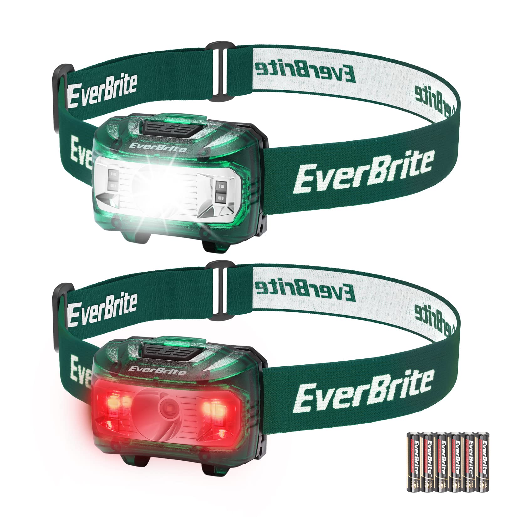 EverBrite Headlamp 2 Pack, Adjustable Kids Headlamp with Red Light, 5 Modes, Green, Model E001019, Batteries Included