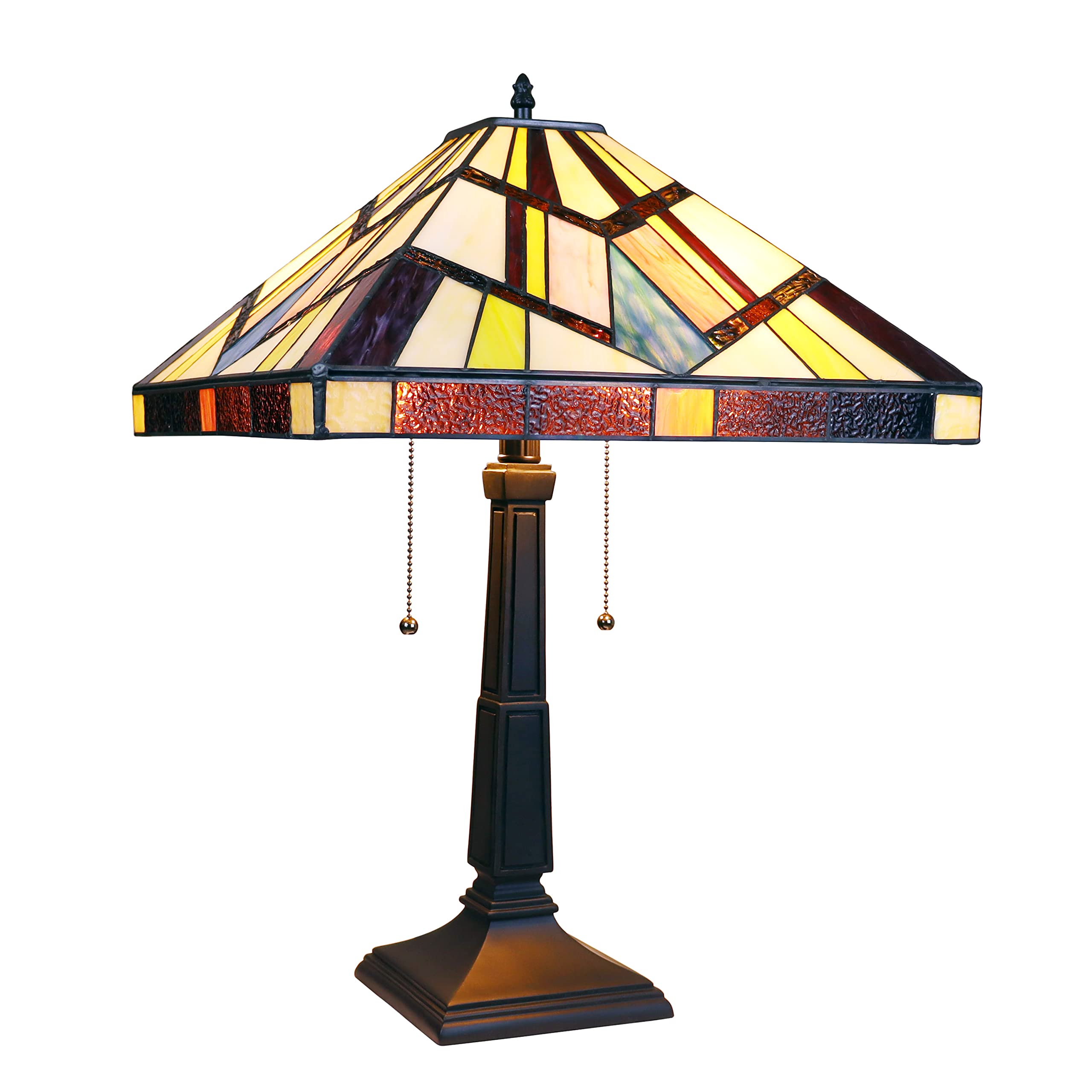 Chloe Lighting Vincent 2-Light Mission Table Lamp, 16in Shade, Multicolor Glass, Model CH3T523BM16-TL2, Blackish Bronze Finish
