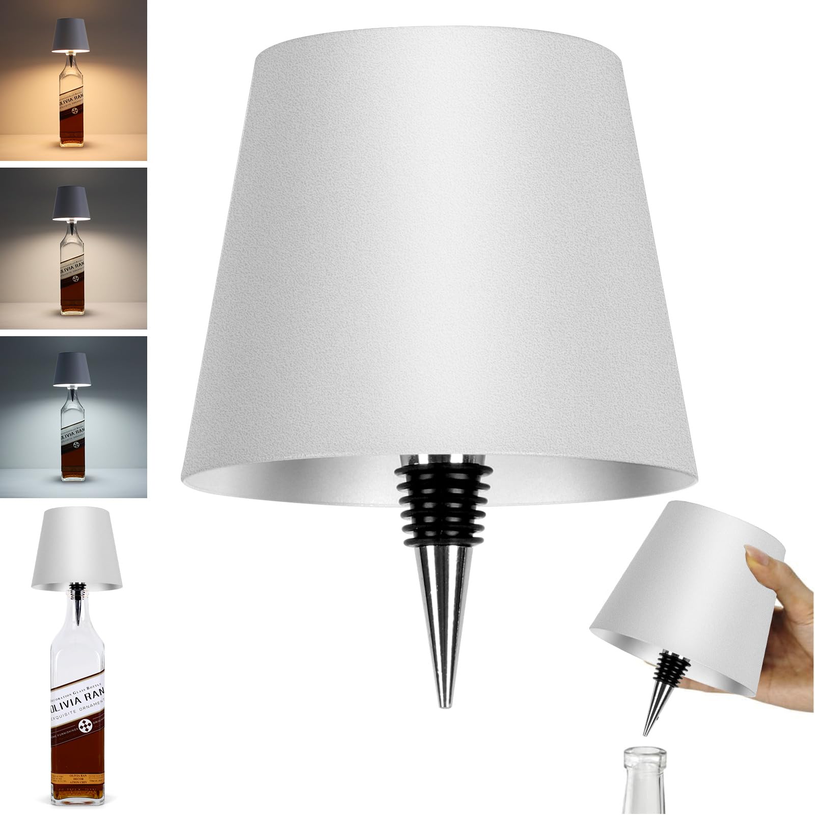SOUDFK Wireless Bottle Lamp,2025 New 3 Color Rechargeable Wine Bottle Lights for Bars Restaurants (White, 1pc)