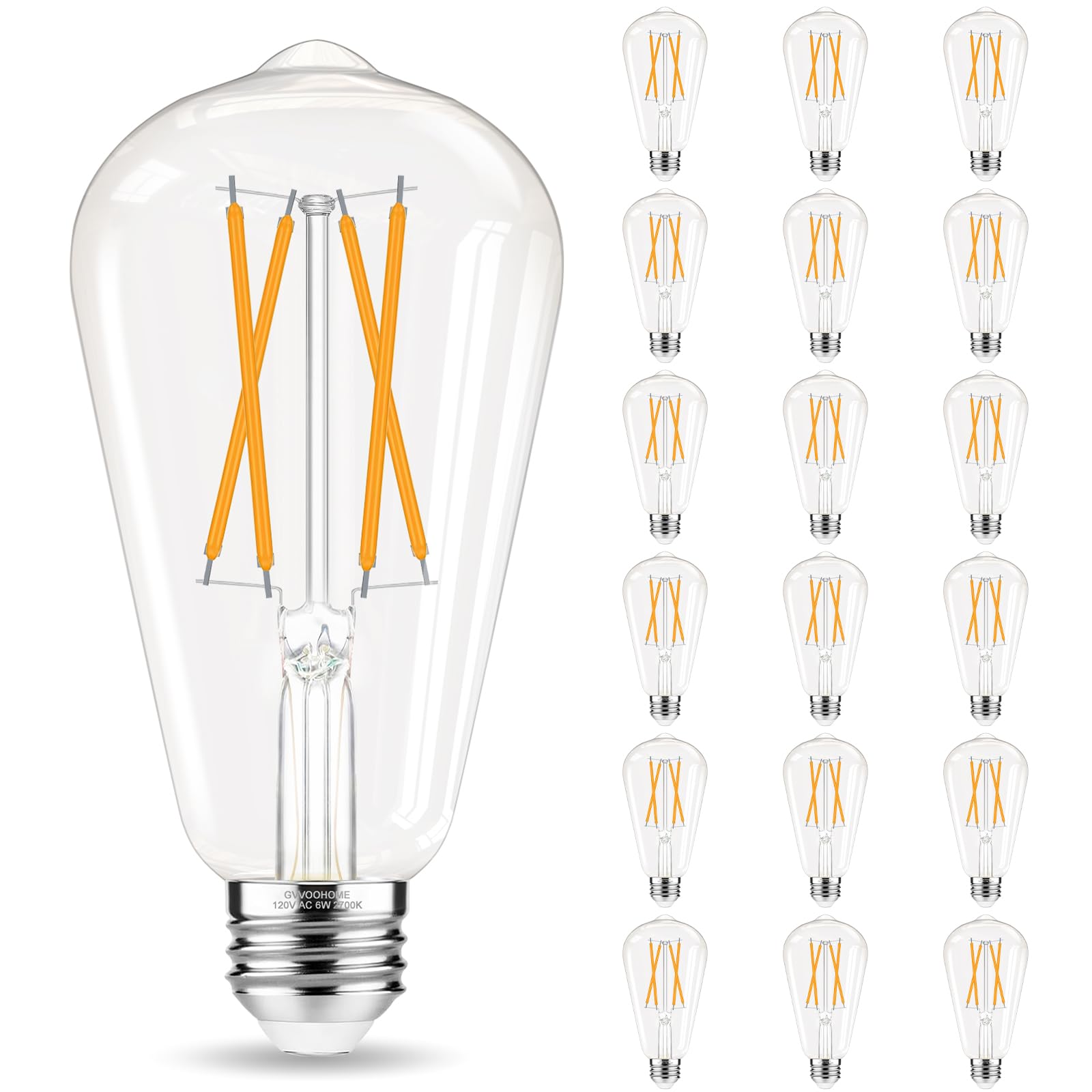 Gvvoohome Edison Bulbs 60 Watt Led, E26 Bulb Non-Dimmable, Soft White 2700K, St58 Vintage Light Bulbs, 90+ Cri, 6W 600Lm, E26 Me