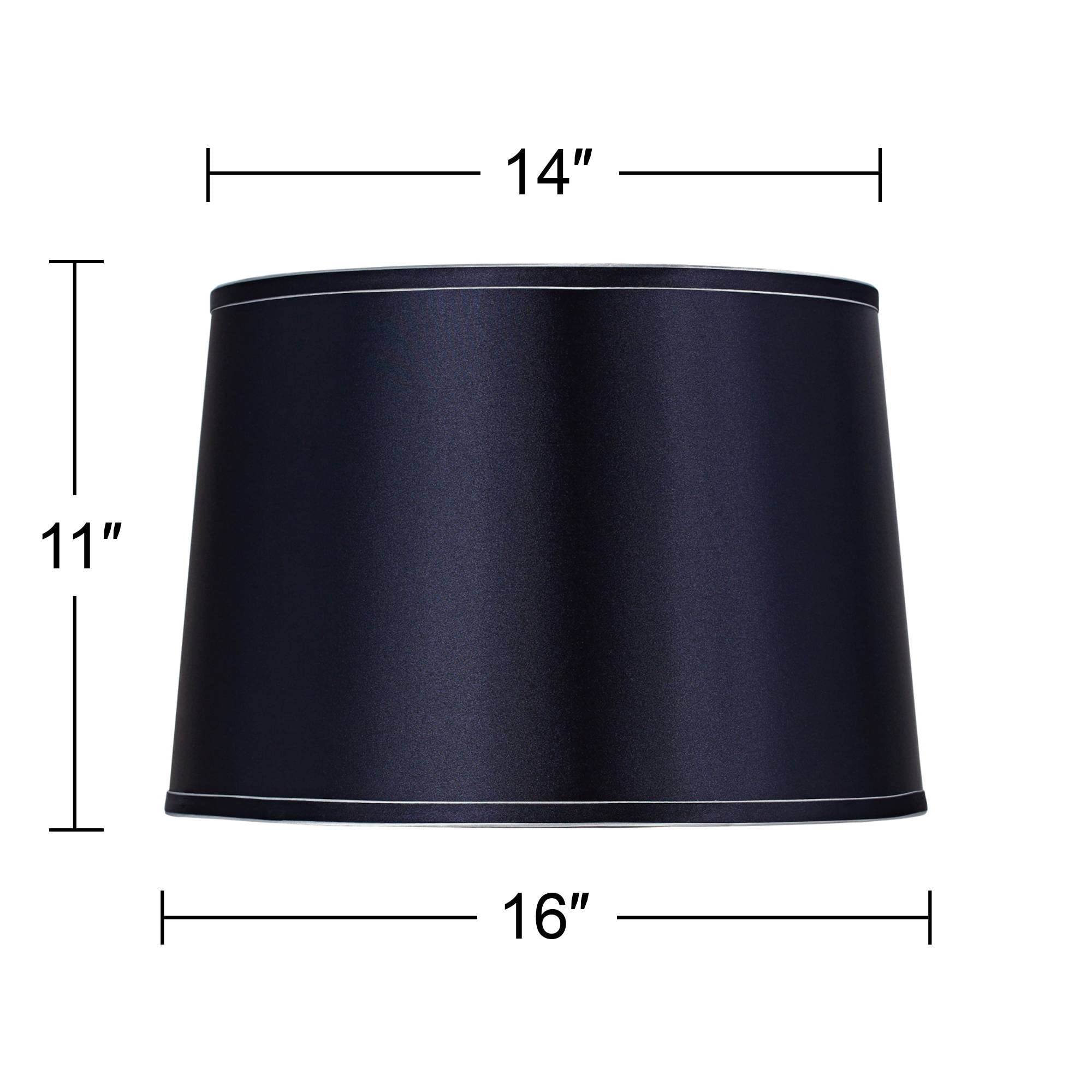 Sydnee Navy with Silver Trim Medium Drum Lamp Shade 14'' Top x 16'' Bottom x 11'' Slant (Spider) Replacement with Harp and Finia