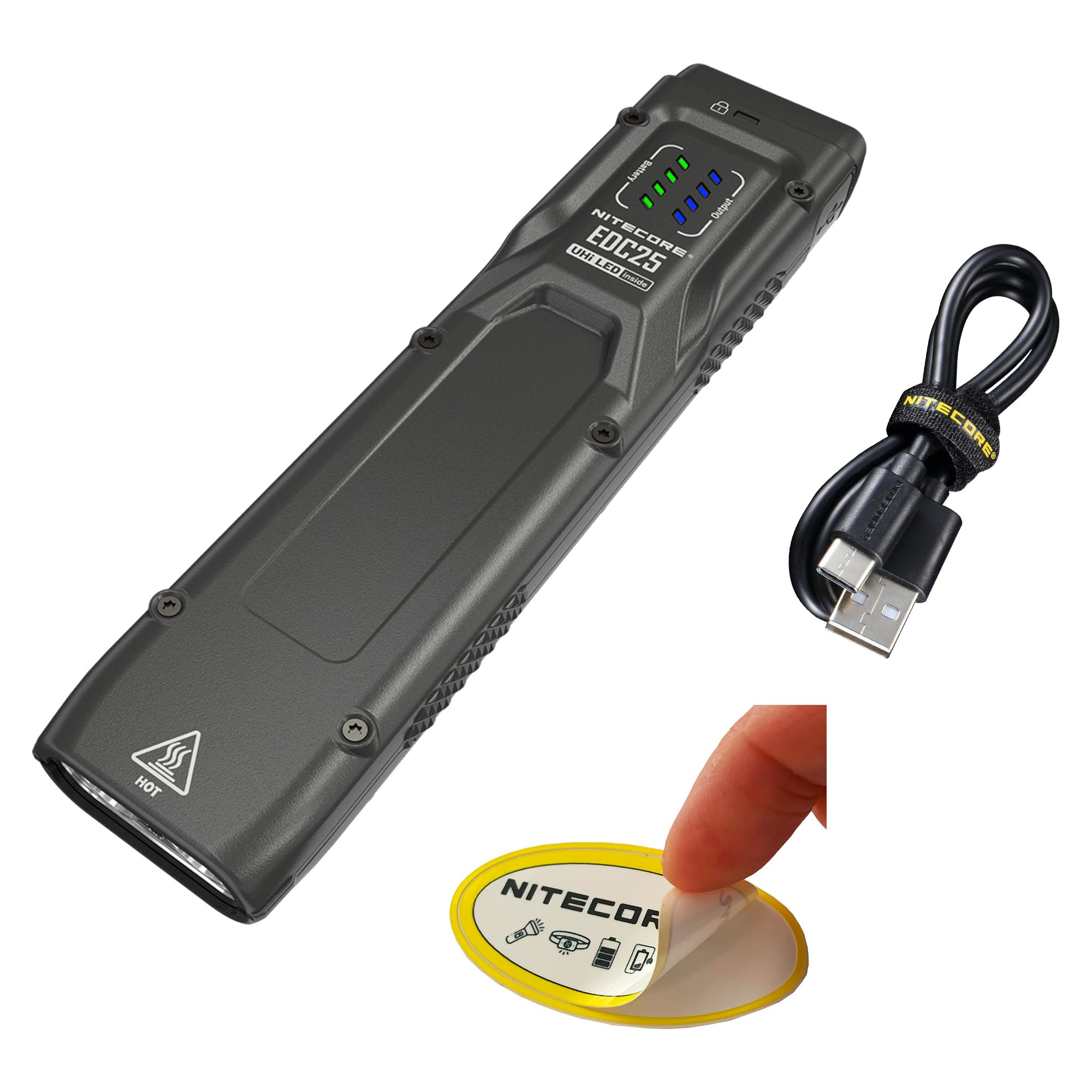 Nitecore EDC25 EDC Flashlight, 3000 Lumen Slim Flat Shape USB-C Rechargeable Lightweight for Everyday Carry with Clip, and Nitec