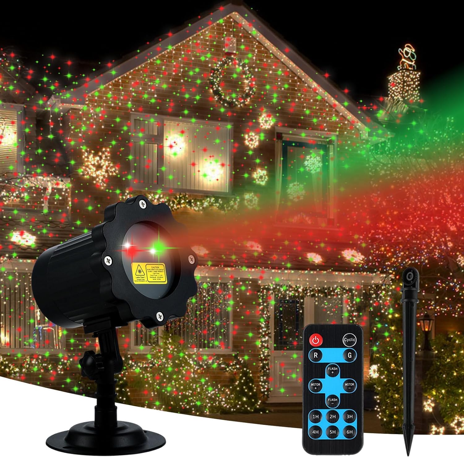Christmas Projector Lights Outdoor, Waterproof Christmas Decorations Led Lights Projector with Remote Control Timer Indoor Firef