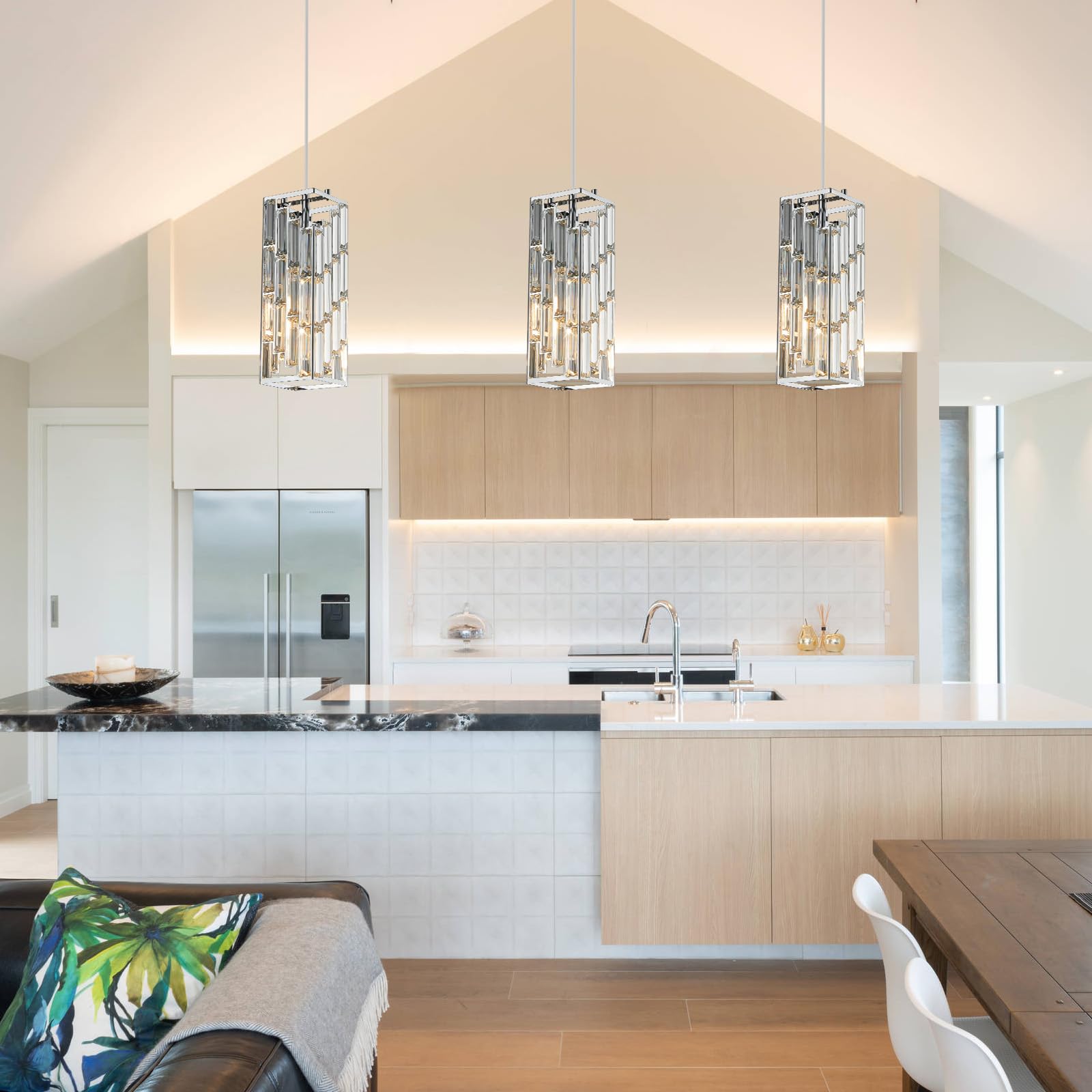 FDPBY Chrome Mini Crystal Pendant Light Fixture, 2-Pack Adjustable Chandeliers for Kitchen, Dining Room, Bedroom - Model JP-002
