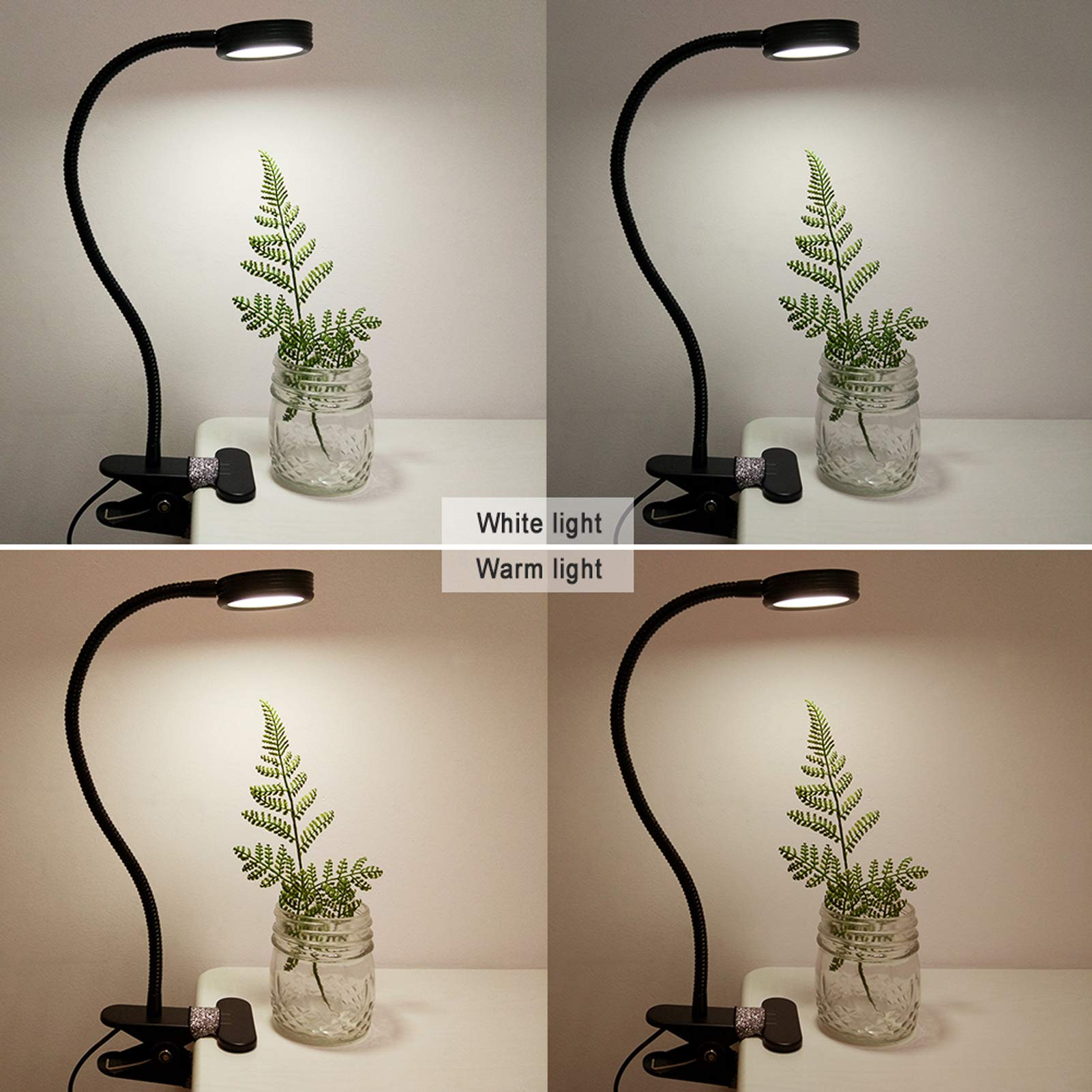 LEPOWER Clip-On Desk Lamp, Color Changeable, 11x7.5x48.5cm, Black, Silicone Rubber & Metal, Model 908A-03, Adapter Included