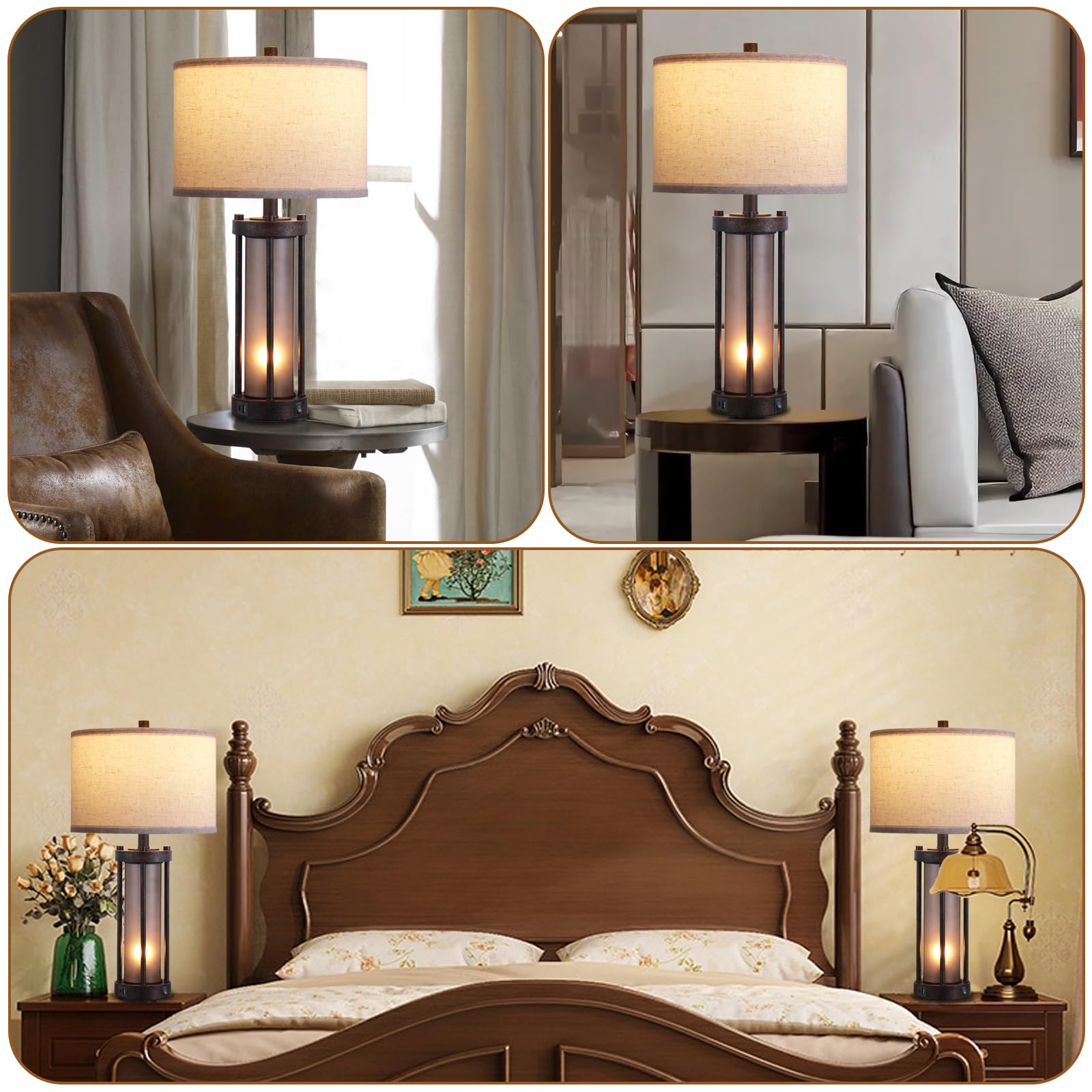 Lambaol Modern Table Lamps Set of 2, Frosted Glass, Gradient Blue, 2 USB Ports, TL001, Ideal for Bedroom and Living Room