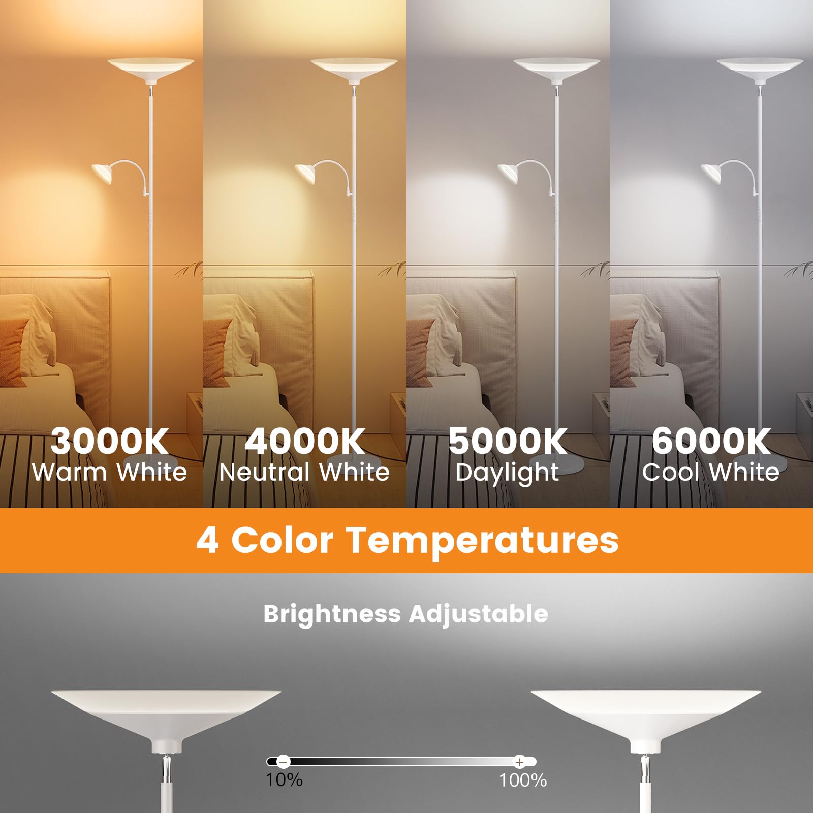 Sibrille Upgraded 2-Light Torchiere Floor Lamp - 34W Color Changing Standing Lamp With Remote, Rotatable Floor Reading Light, Mo