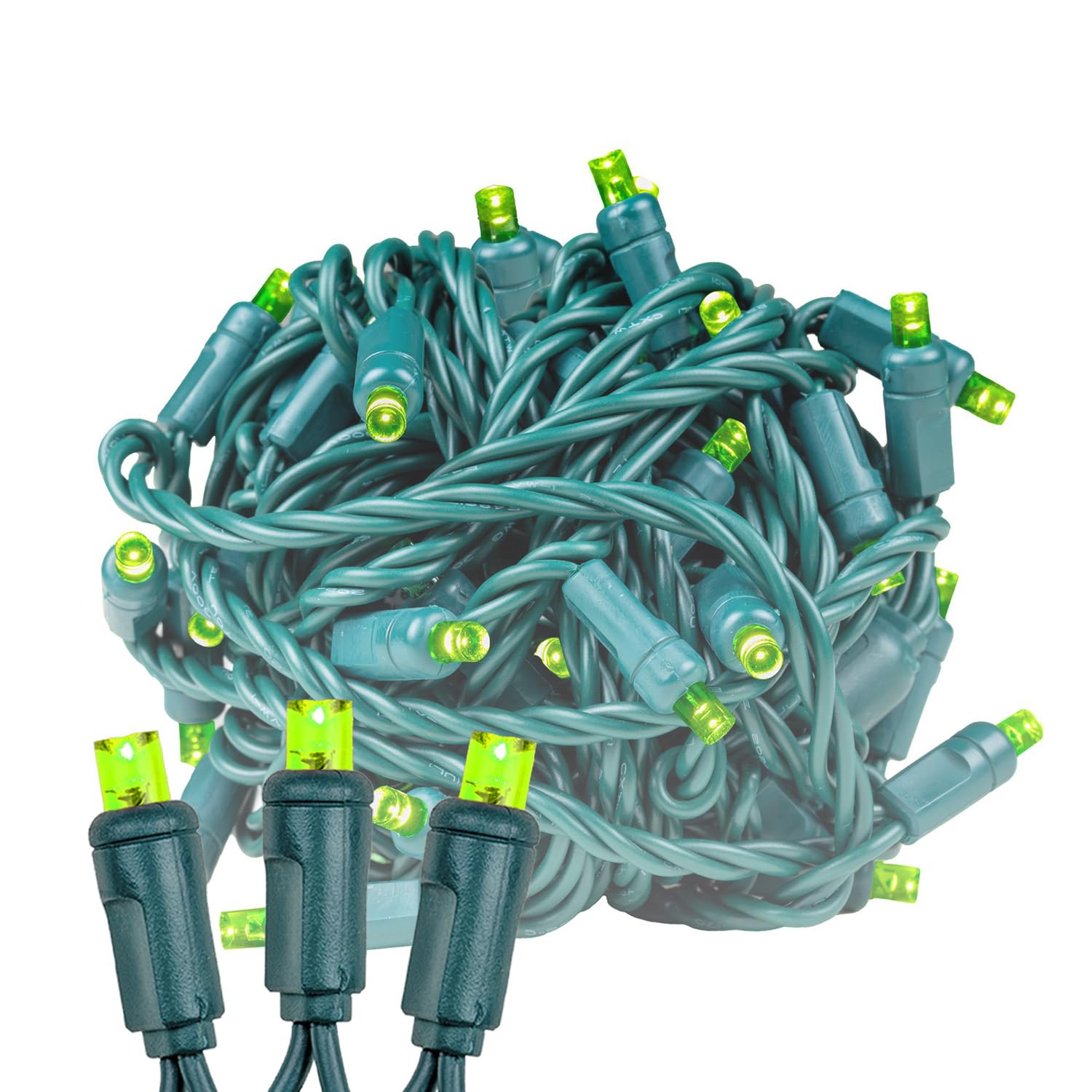 Novelty Lights 25ft 50 LED Lime Green Christmas Lights Outdoor/Indoor, 6 Spacing, Green Wire String Lights for Festive Xmas Ligh