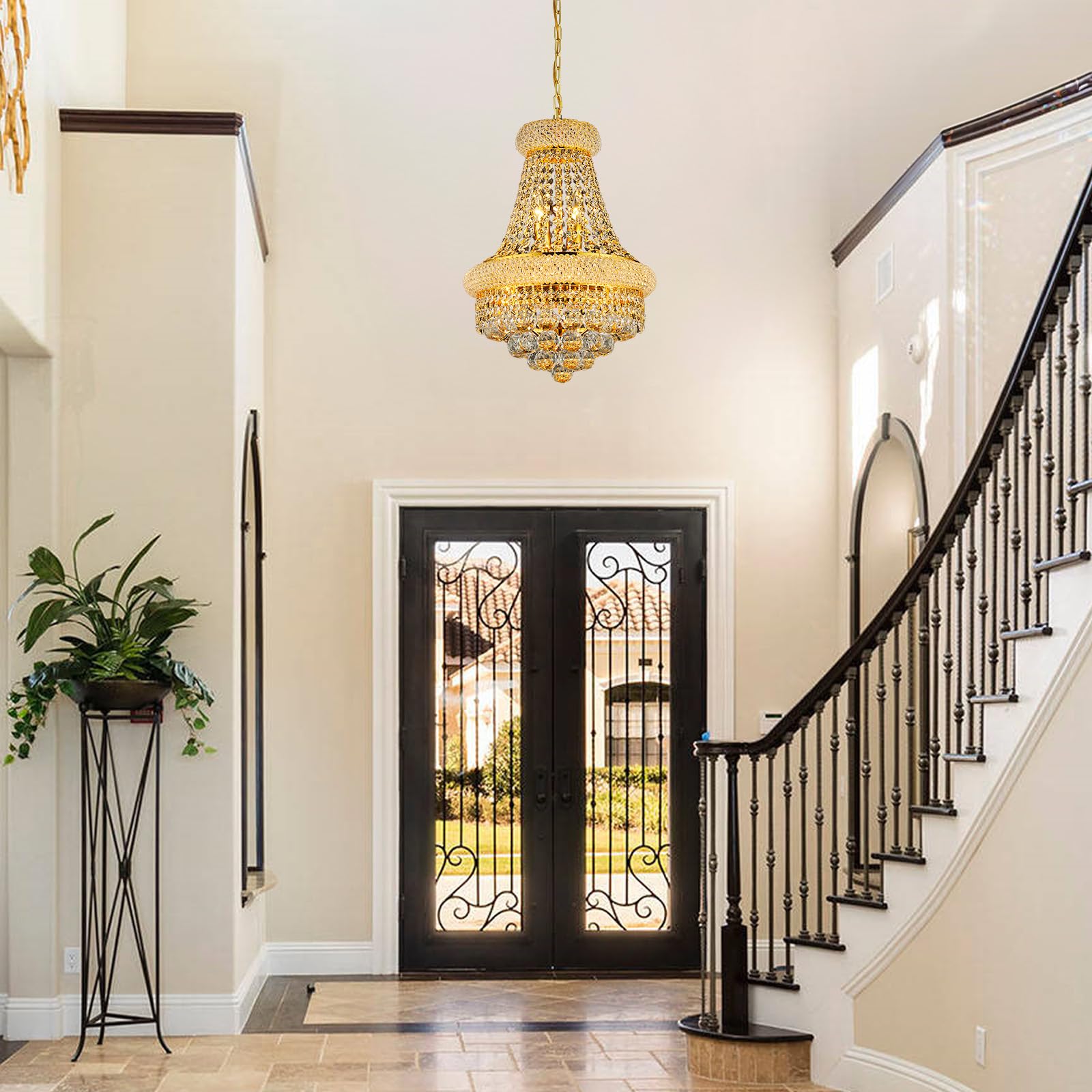 Gifarich Crystal Chandelier, 6 Lights, Gold Empire Style, D15'' - Perfect for Dining Room, Living Room, Kitchen, Entryway
