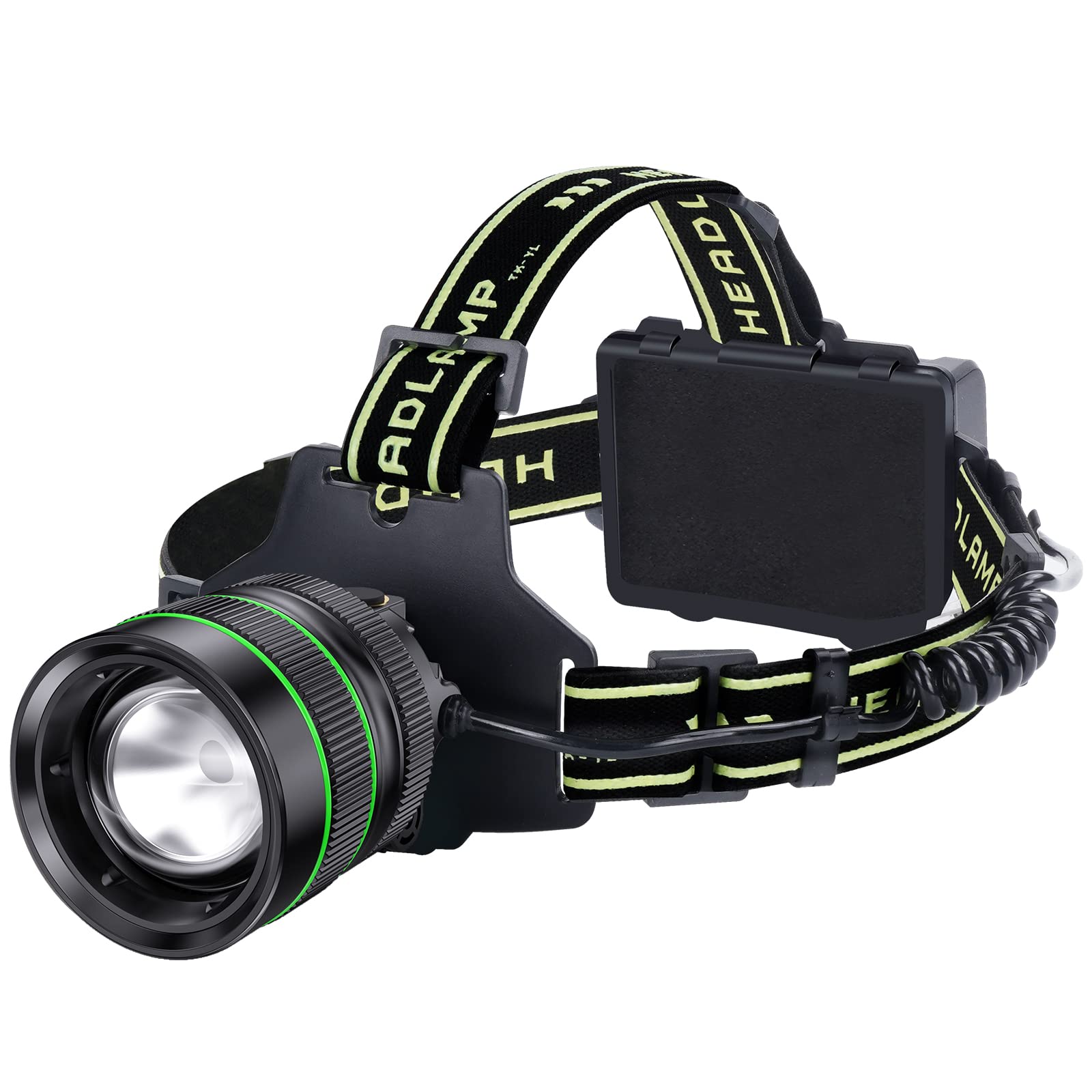 RFIUCH 2000LM Super Bright LED Rechargeable Headlamp, Zoomable Head lamp with 5 Lighting Modes, 90 Adjustable & IP67 Waterproof 