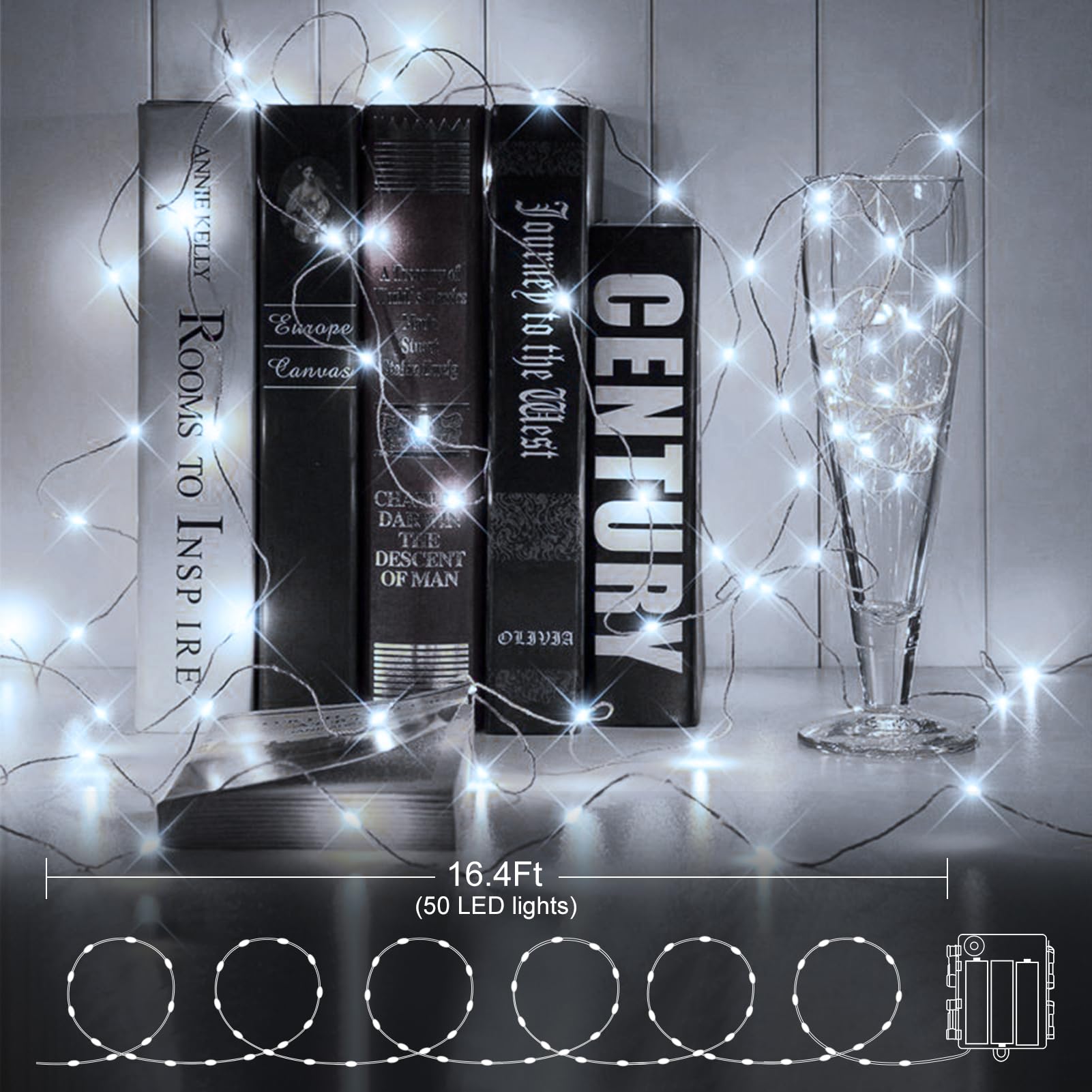 DealBeta 4 Pack Fairy Lights, 16.4FT 50 LED Cool White Twinkle Lights, Dark Green Copper Wire, Battery Operated, IP65 Waterproof