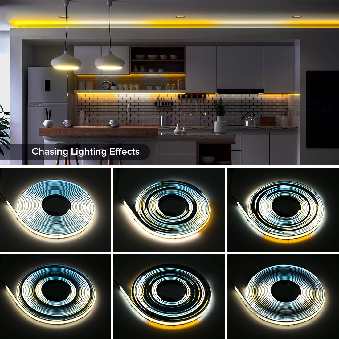 BTF-LIGHTING FCOB LED Strip 16.4FT DC24V CCT 3000K-6000K Multicolor High Density 576LED/m