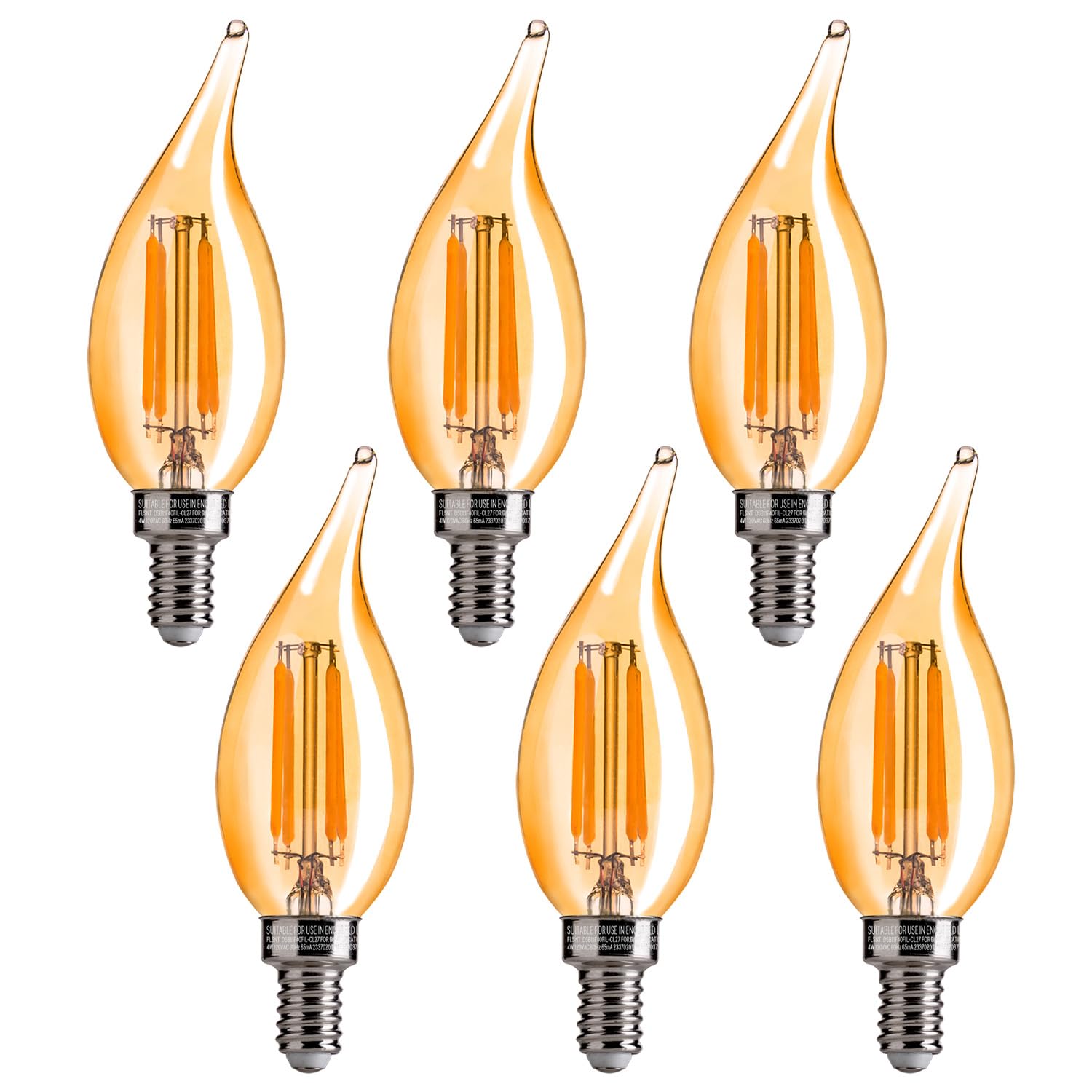 Flsnt Ca11 E12 Led Candelabra Bulbs, Dimmable Led Chandelier Light Bulbs, 40W Equivalent, 2200K Warm White Light, 330Lm, Amber G