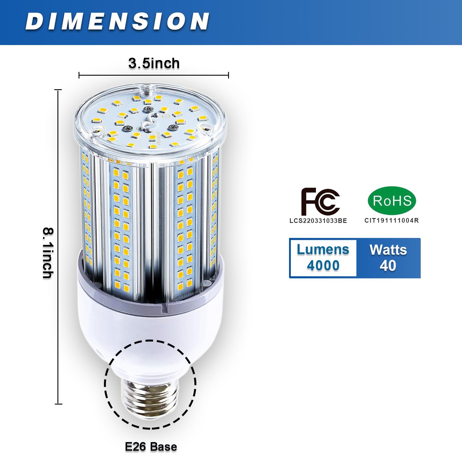 DJDTDTY LED Corn Light Bulb 35W, 5000 Lumen, E26 Base, 5000K Daylight, 2 Pack, Aluminum